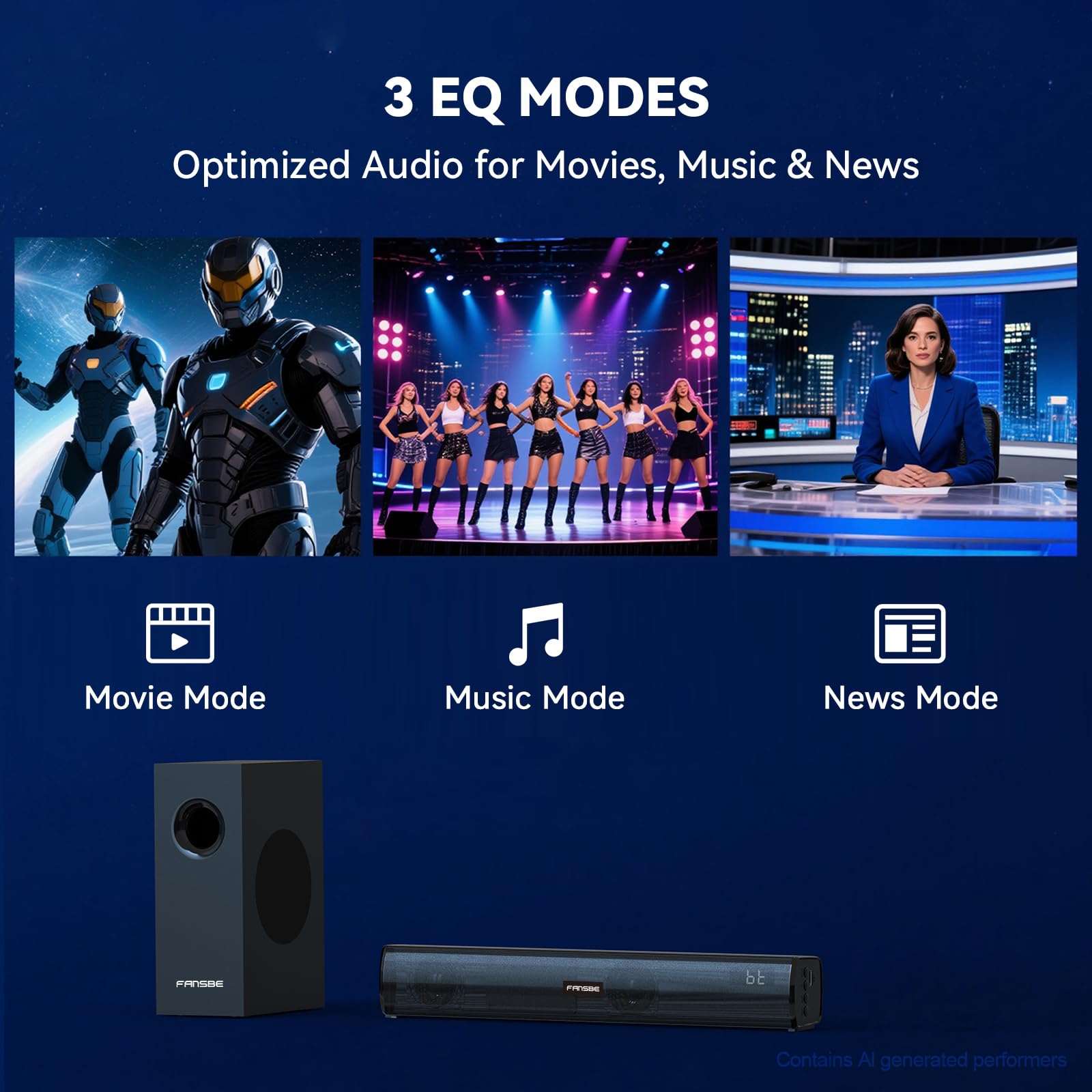 Barre de son TV Bluetooth, système de barre de son Home Cinéma, haut-parleurs TV, barres de son, caisson de basses, HDMI (ARC) OPT coaxial AUX USB 2.1 CH Home Audio TVs/PC/projecteur Treble Bass 3