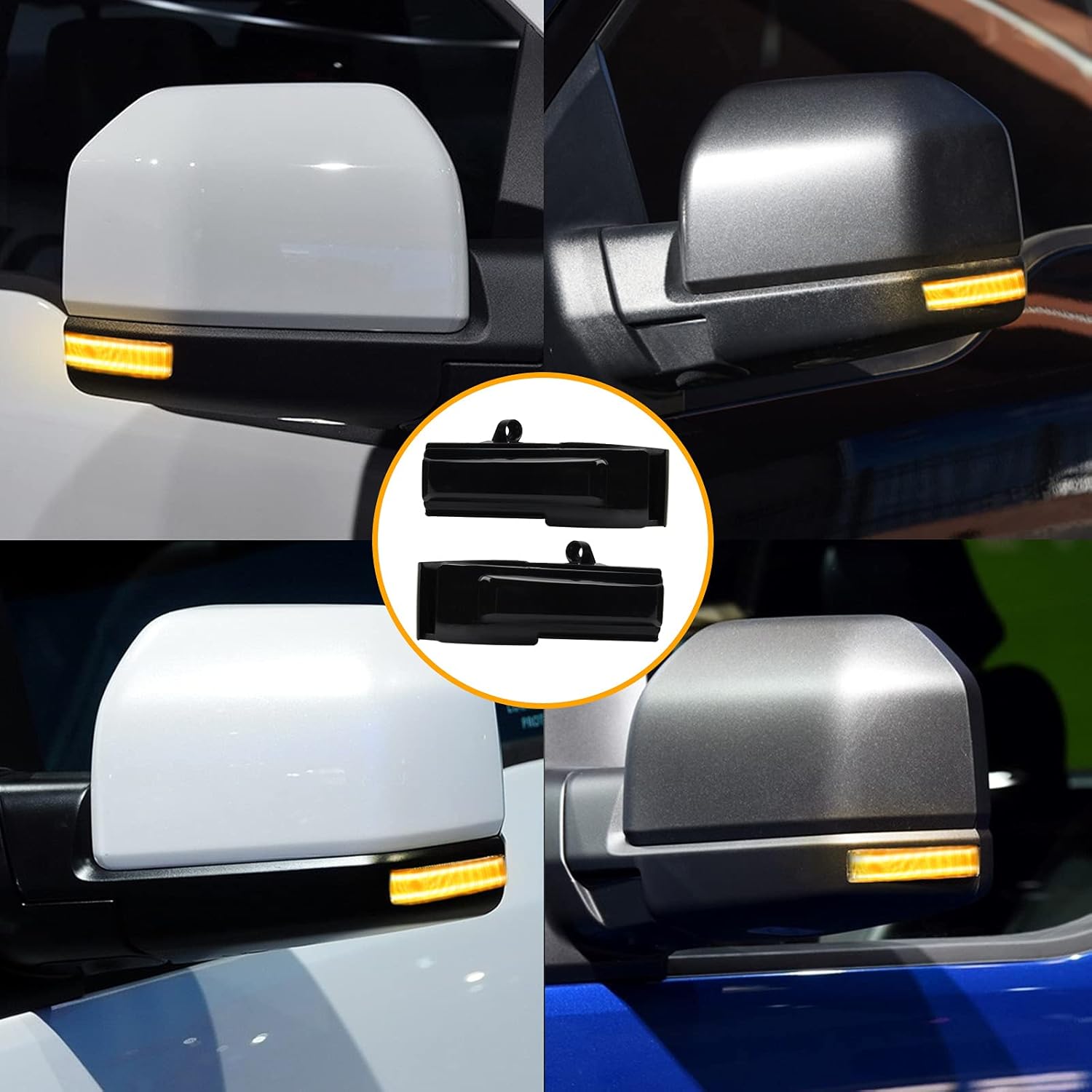 F150 Side Marker Light Amber Super Duty Smoked Lens 36-LED Sequential Flowing LED Turn Signal Mirror Lights Kit for Ford F150 2015-2021 (DK028-2LY)