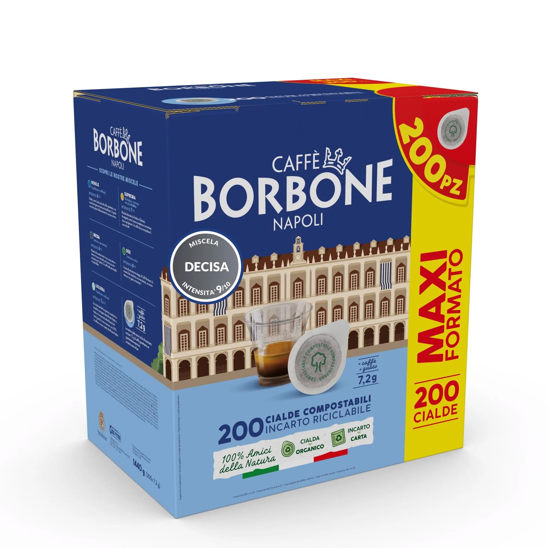 Caffè Borbone Napoli Cialde ESE 44mm, Miscela Decisa, 200 Cialde Compostabili, Intensità 9/10