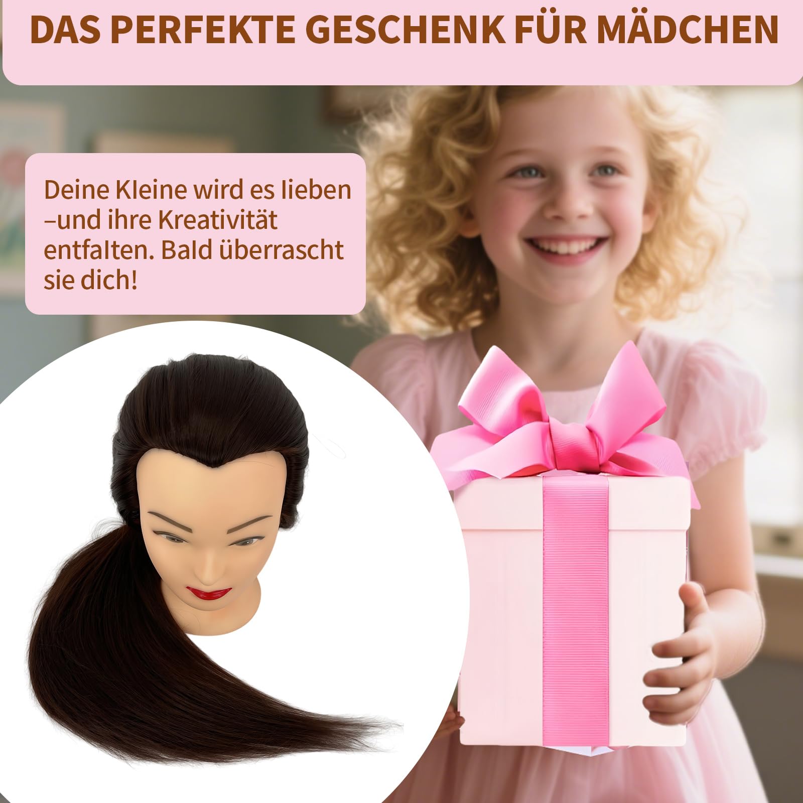 Juego de peluquería profesional para niños, cabeza de maniquí con soporte para pelucas y forma de cabeza de peluquero, para peluqueros, colegialas y escuelas de peluquería (ferroso) — view 7