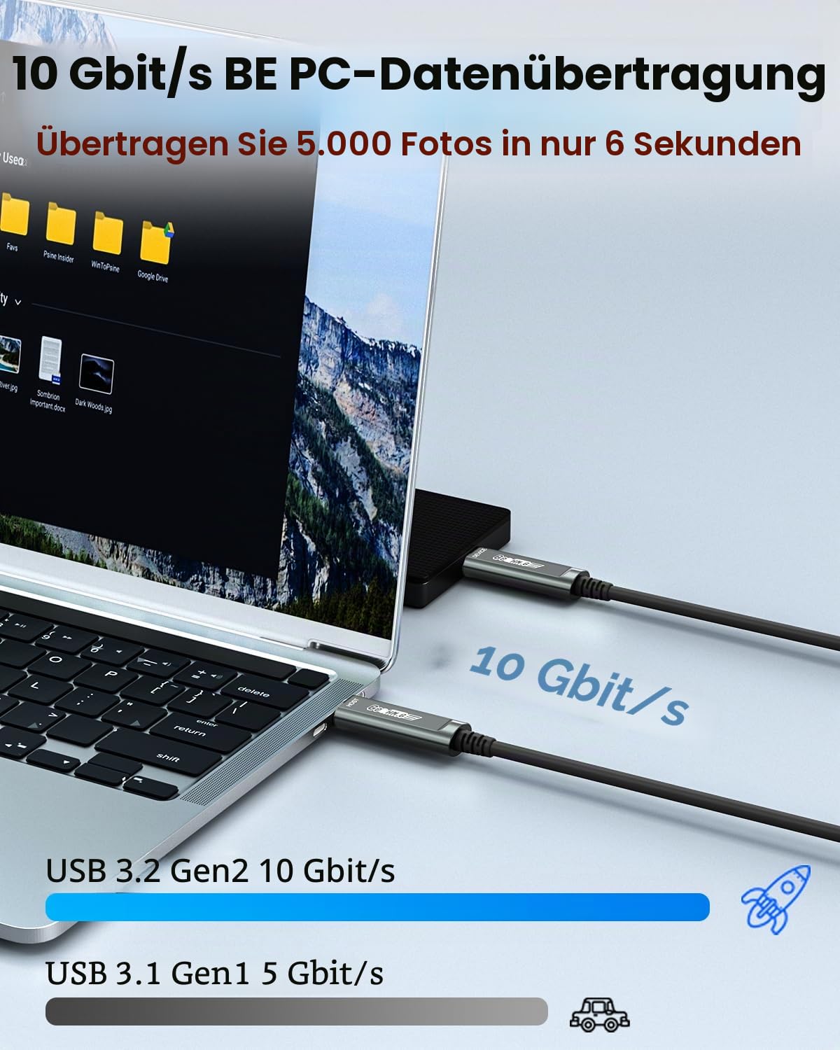 USB C Glasfaserkabel 10M, 10Gbps Glasfaser USB 3.2 Gen2 Kabel mit German SiliconLine Chip, Verlustfreie Fernübertragung für Machine Vision,Logitech 4K Kamera,VR/AR,Videokonferenz und Industrie-Systeme