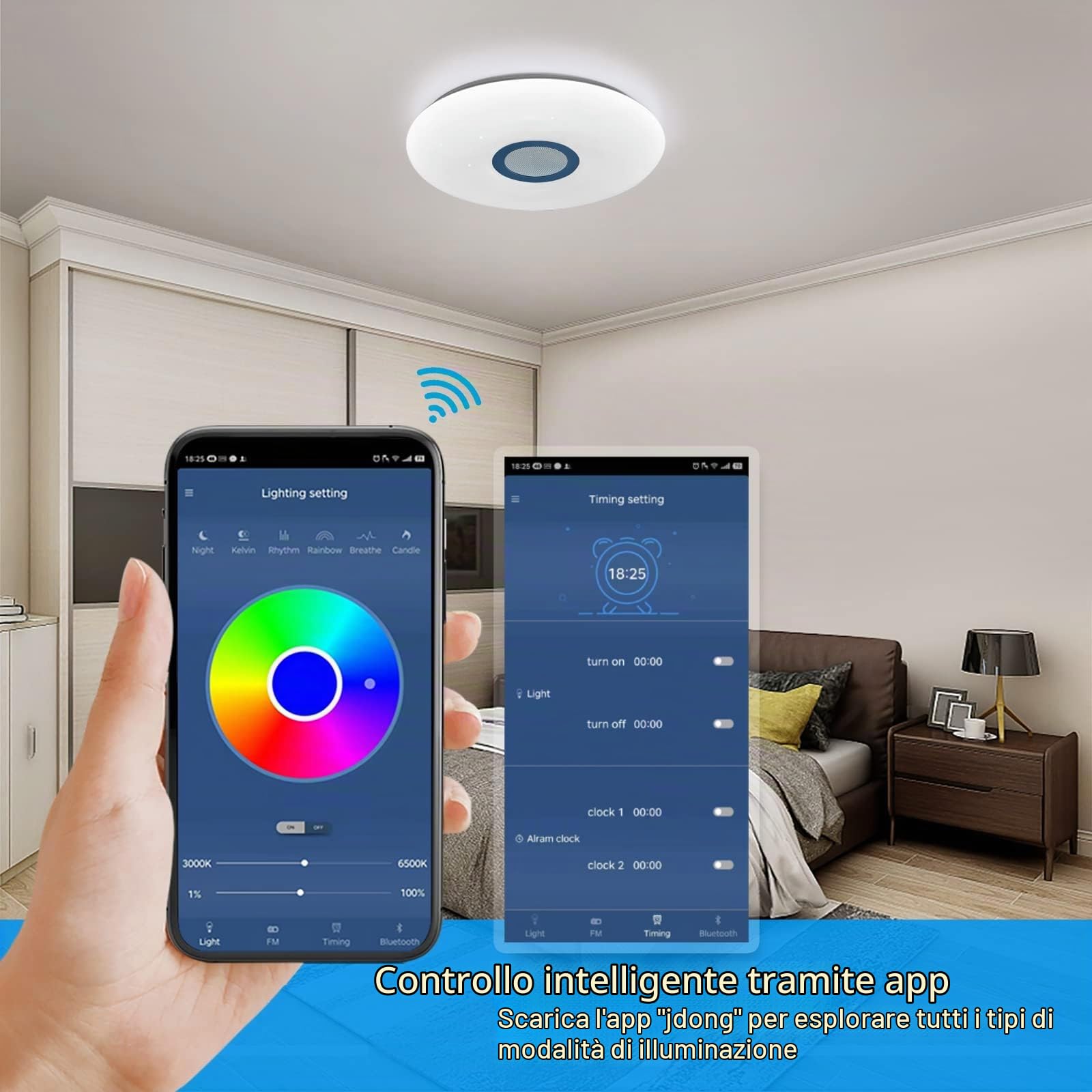 JDONG Plafoniera a led con telecomando e app dimmerabile 24W Bluetooth Ø30CM