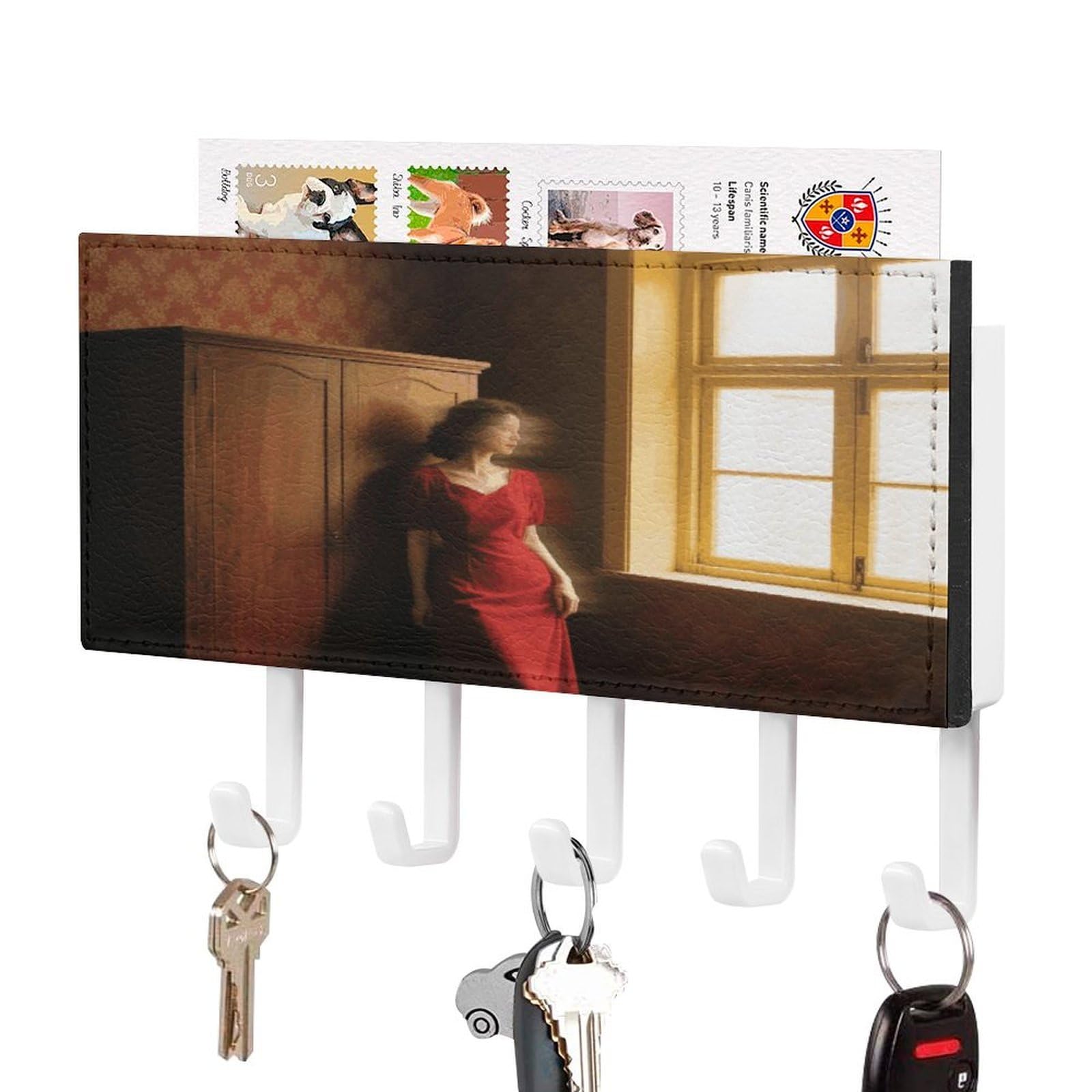 Vstadank White-Style Retro Style Key Holder Wall Mount With 5 Key Hooks Hangers For Wall Decorative Pu Mail Rack Organizer With Shelf Wall Mounted Key Rack With Hooks For Entryway