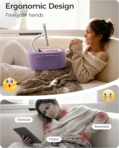 Miniatura 8 de LULULOOK Soporte de almohada Kindle ultra esponjoso para leer, soporte de almohada para tableta con cuenco de aperitivos y brazo plegable compatible