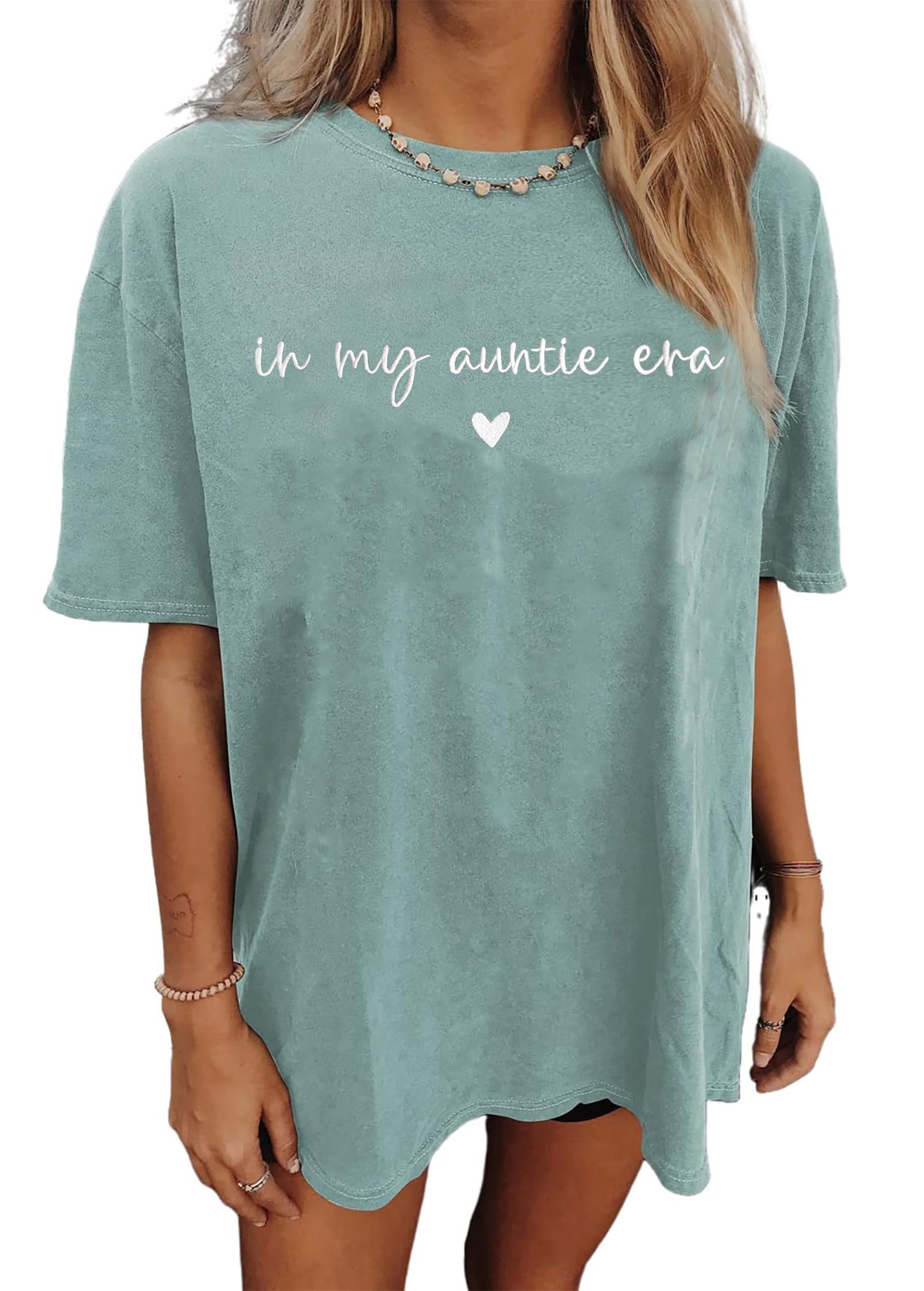 Ithalt Oversized Auntie Shirt for Women in My Auntie Era Tshirt Embroidered Aunt T-Shirt Funny Gift for Aunt