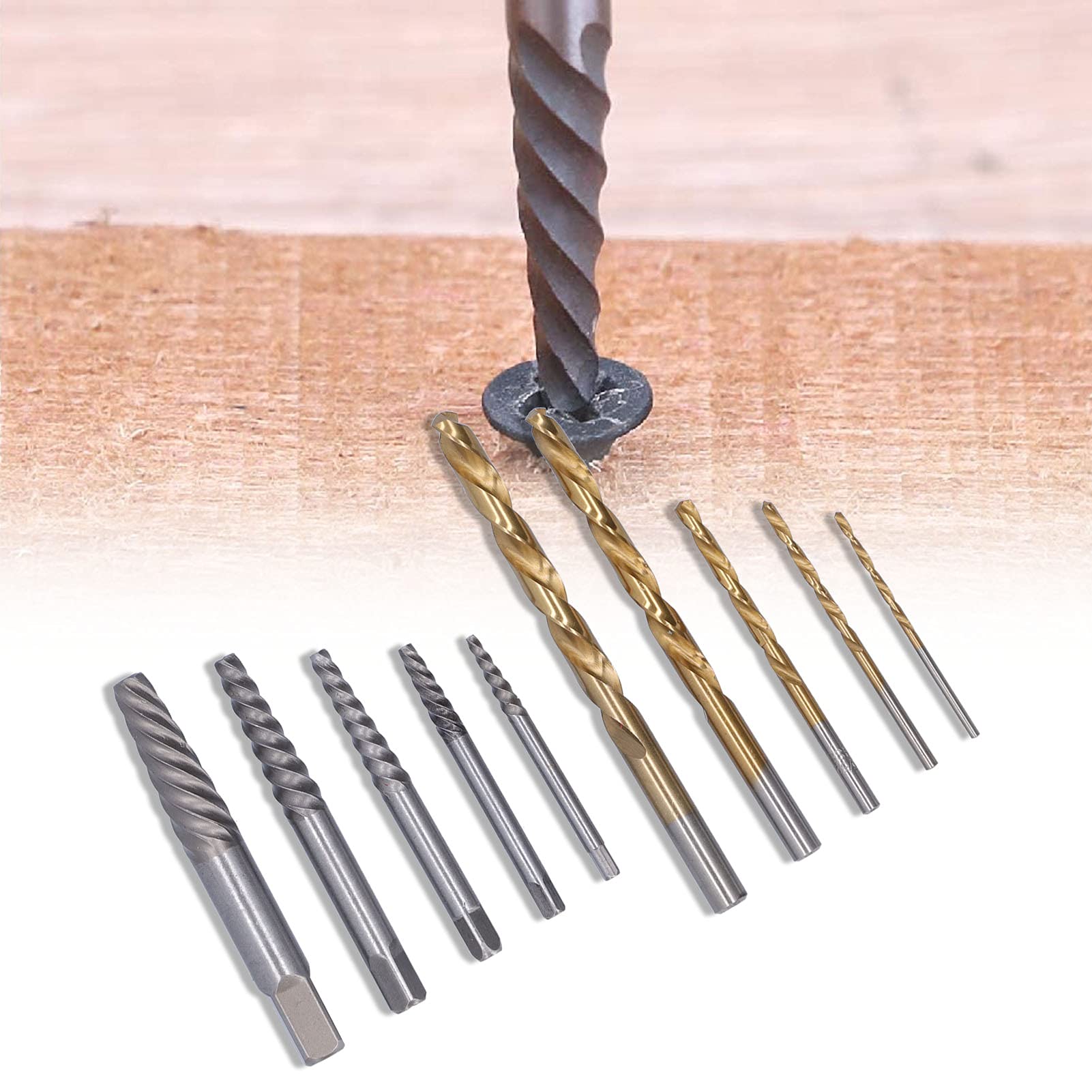 10Pcs Screw Extractor Drill Bit Set, 4241 HSS Material, Left Handed Spiral Design for Damaged and Stud Removal, Includes 5 Sizes of Drill Bits and Extractors, Easy to (Black iron box)