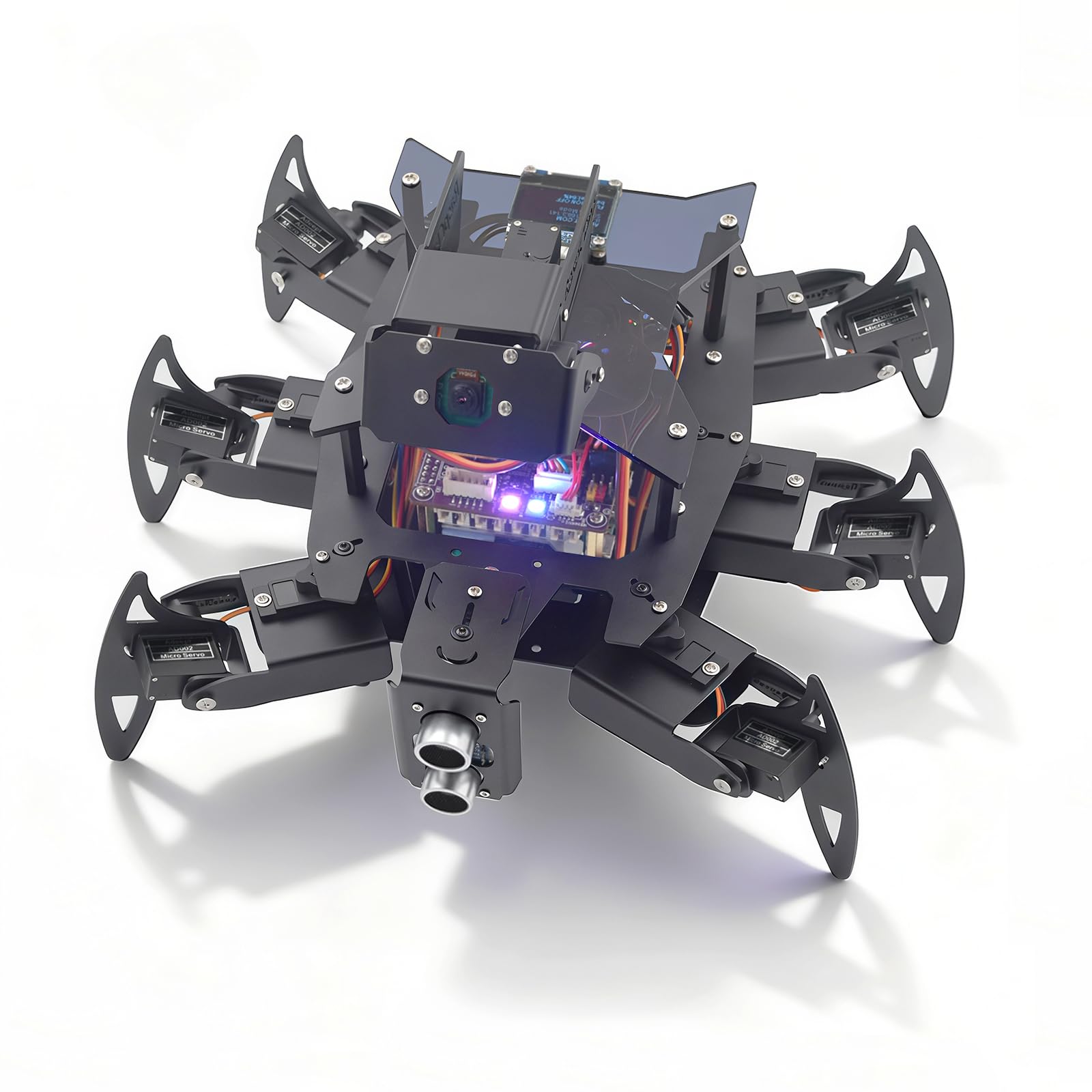 Adeept Ultimate RaspClaws Hexapod Spider Robot Kit compatible con Raspberry Pi 5/4B/3B/3B+ (placa no incluida), seguimiento de color, pantalla OLED, transmisión de video, robótica de rastreo STEAM con