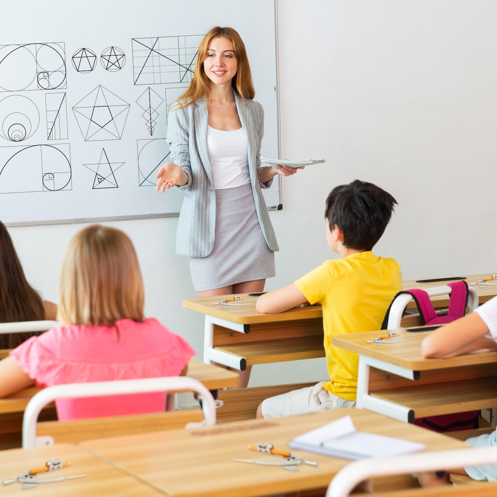 Brújula para geometría con lápiz, brújula plateada para estudiantes de matemáticas, aula, escuela, oficina, carpintería, dibujo artístico