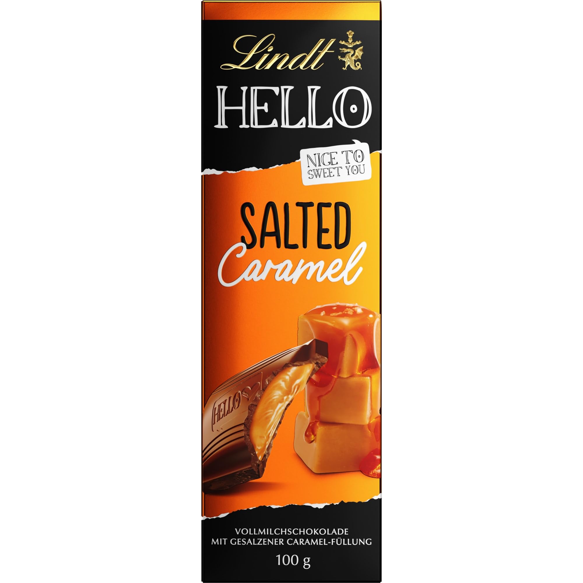 Lindt Hello Milk Chocolate Salted Caramel Chocolate Bar 100 g (Pack of 6)