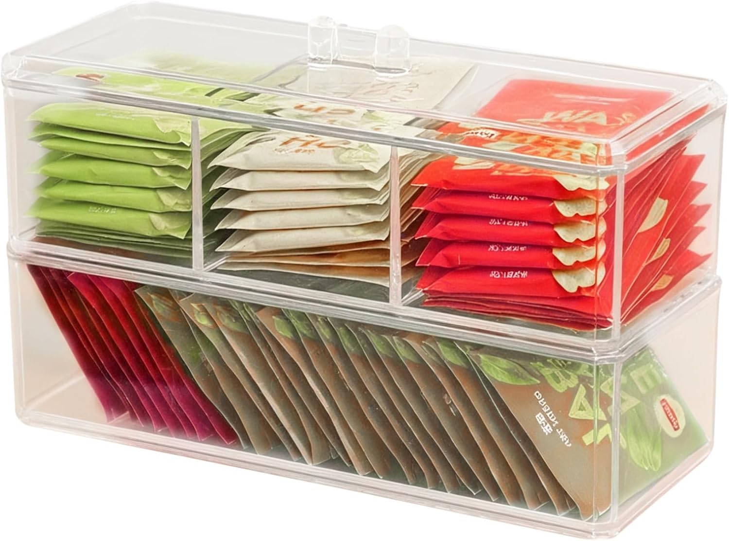 Organizador apilable de bolsitas de té con tapa, 9.2 x 3.7 in, acrílico