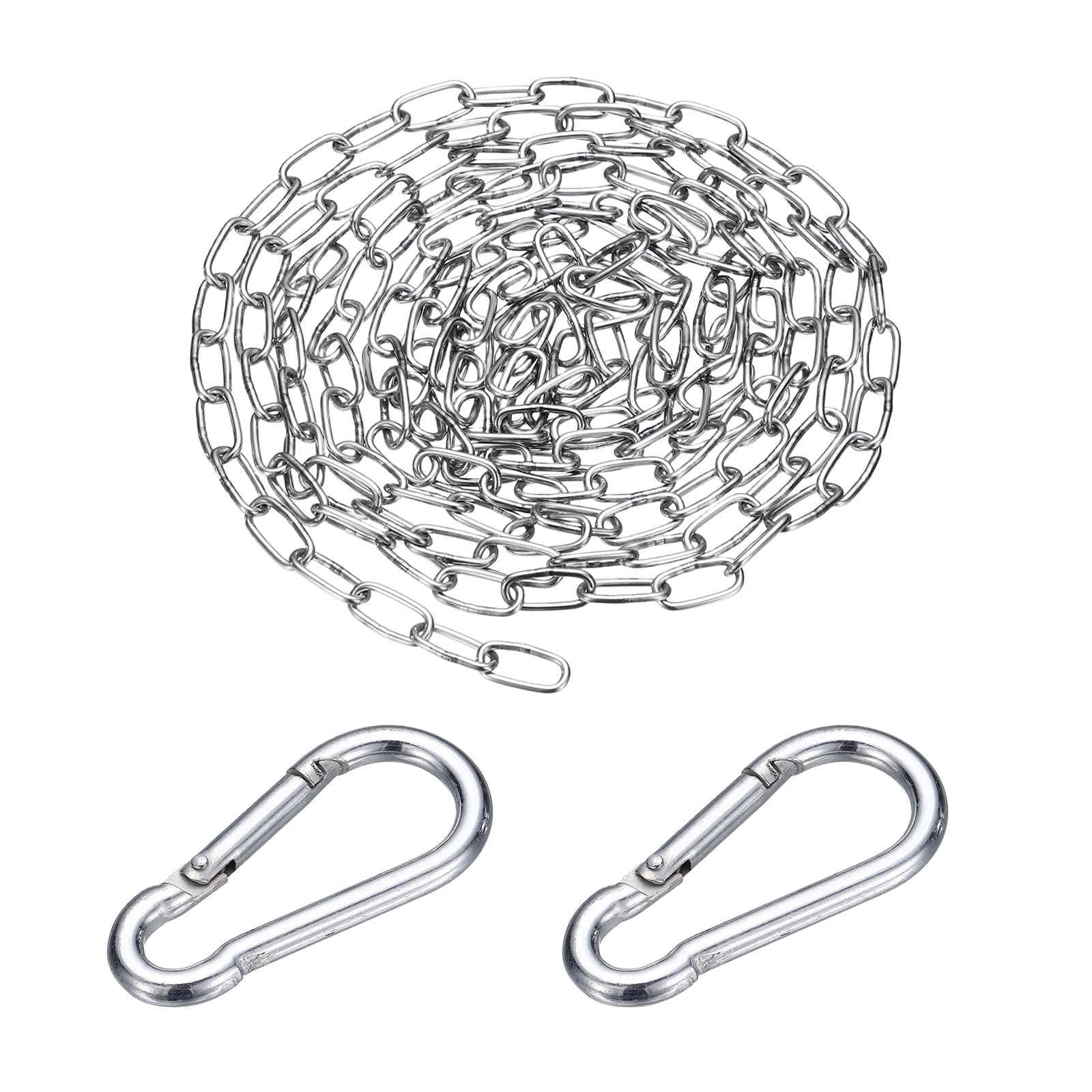 DEFANEX 304 Stainless Steel Link Chain with 2 Hook (1/16" x 9.8 ft / 3 m x 1.5 Mm) - Utility Hanging Coil Chain Link Locking Pulling for Outdoor Fence Pet Dog