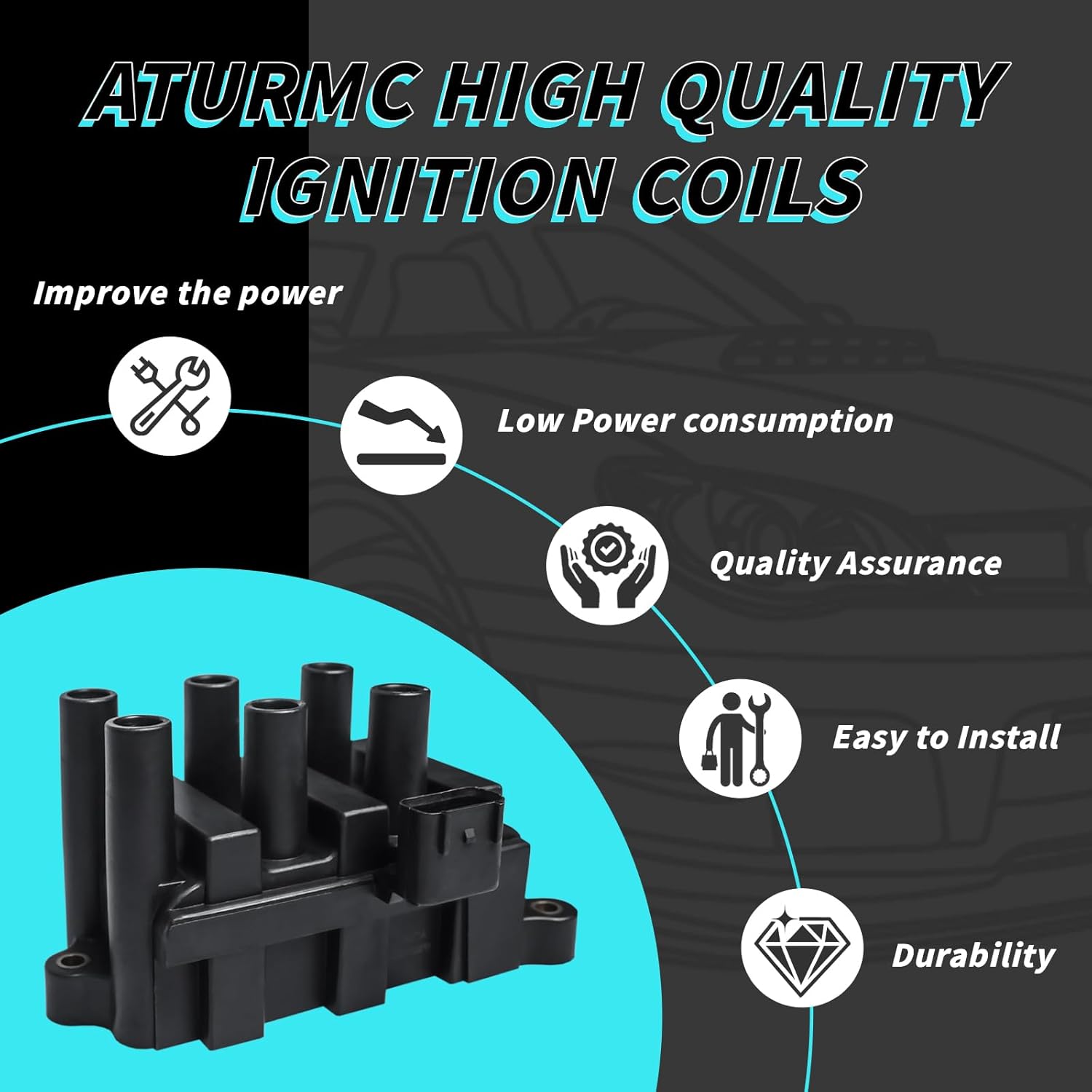 Set of 1 Ignition Coils Pack FD498 DG532 5F2Z-12029-AD & 6 Iridium Spark Plugs and Spark plug Wire Set Compatible with Ford Ranger 2004 2005 2006 2007 2008 Mazda B3000 2003 2004 2005 2006 2007 3.0L V6