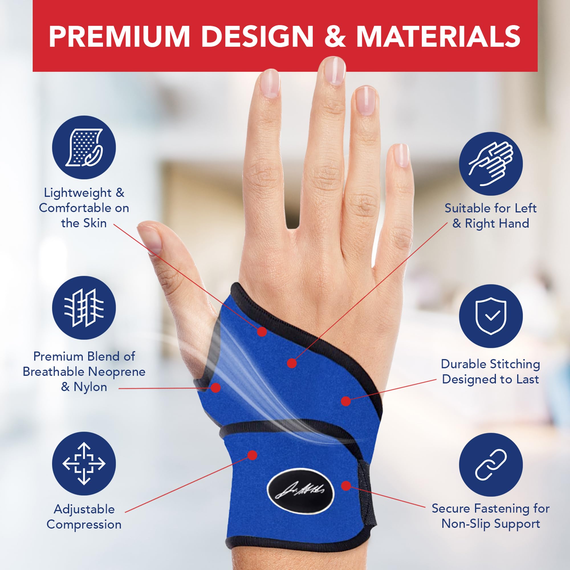 Dr. Arthritis Doctor Developed Comfy, Lightweight, Wrist Support-Strap-Brace-Hand Support, Perfect fit for both Right and Left Hand, for Men and Women (Blue, 2 Pack)