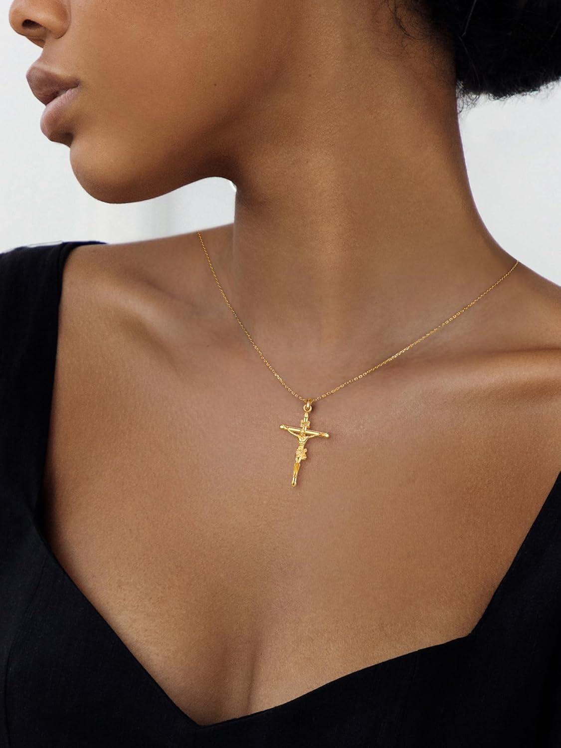 NORBU 925 Sterling Silver Crucifix Necklace for Women, 18K Gold Plated Womens Cross Pendant Necklaces with 18/20 inch Chain, Catholic Jesus Christian Jewelry Religious Gift for Her - Image 4