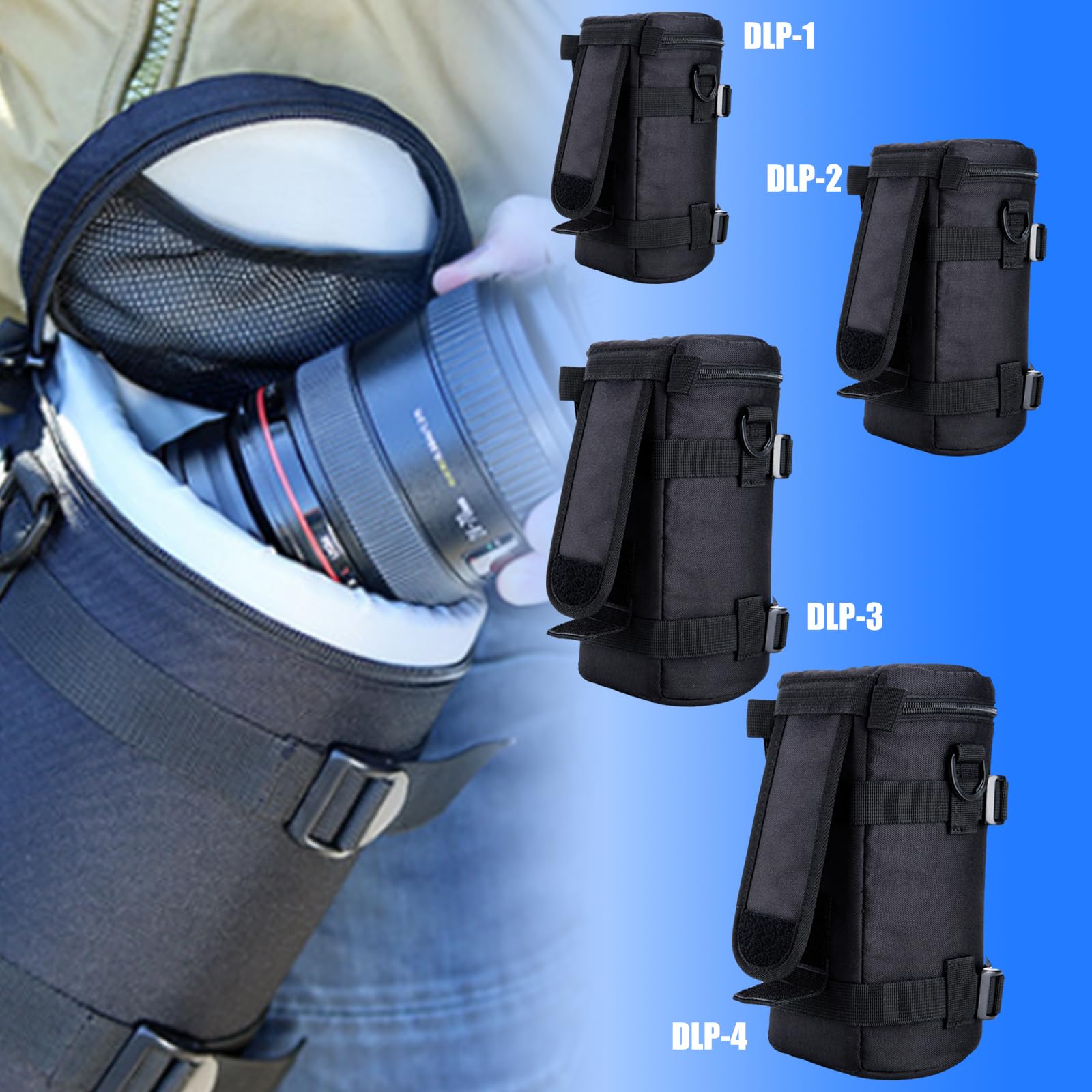 Sac de rangement antichoc pour objectif d'appareil photo avec double fermeture éclair pour photographes DSLR, DLP1