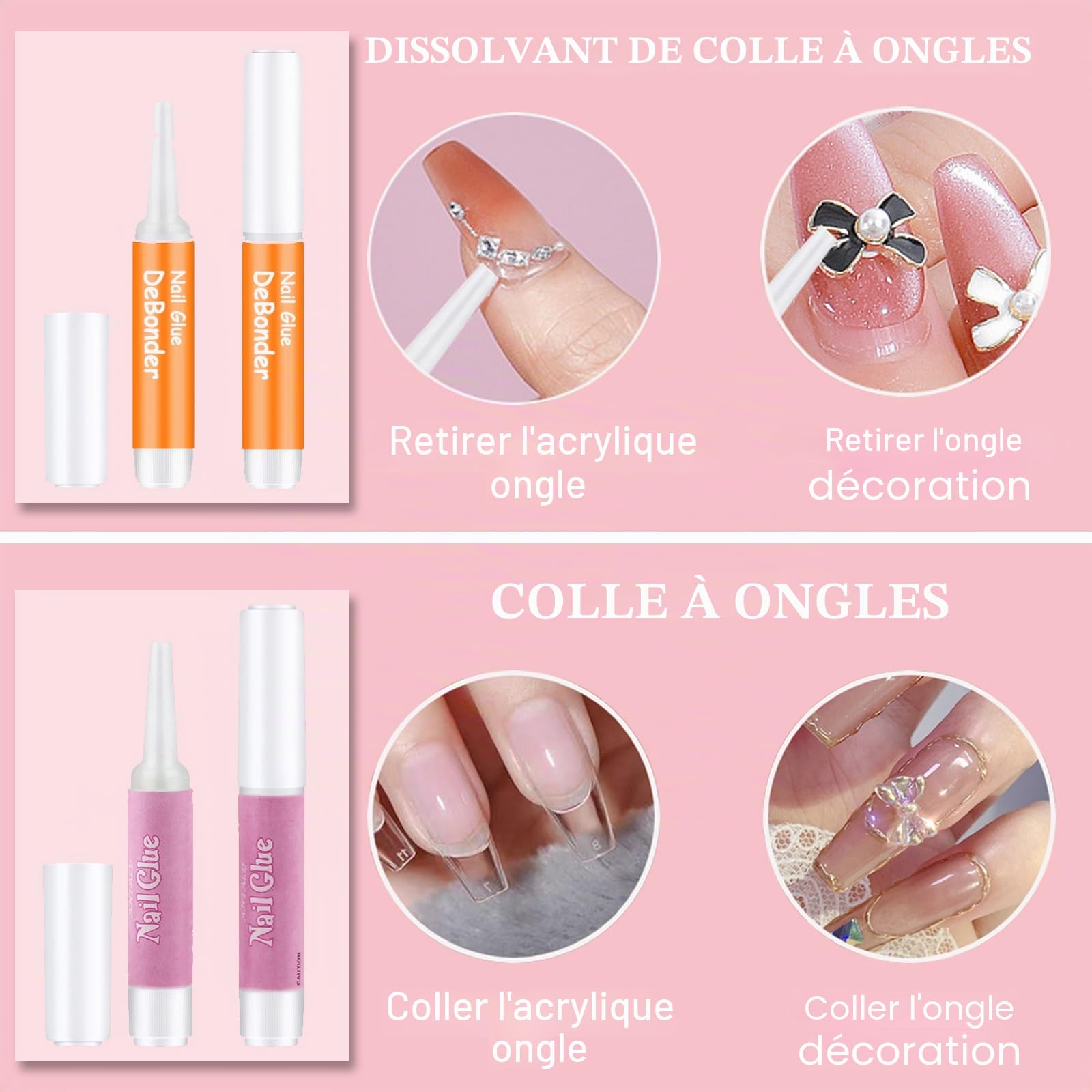 20Pcs/Set Faux Ongle Colle, ELALRAU Kit d'outils pour ongles pressés, Kit de préparation des ongles avec Autocollant D'Ongle de Colle, Dissolvant de colle à ongles pour emballage à pression