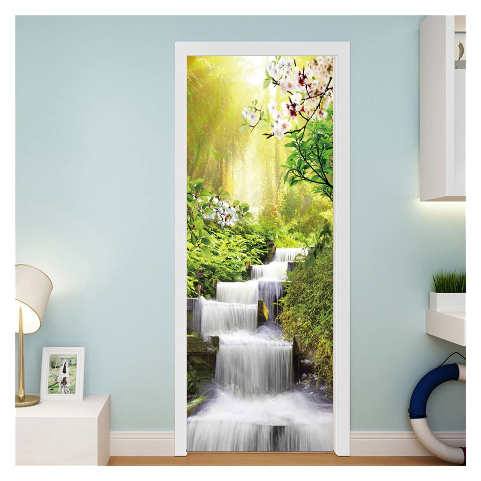 Autocollant Mural Vinyle 3D Paysage De Prairie Verte - Dimensions 120x80cm, PVC Imperméable Amovible - Décoration Facile Pour Salon, Chambre, Porte - Effet Trompe-l'œil Fenêtre