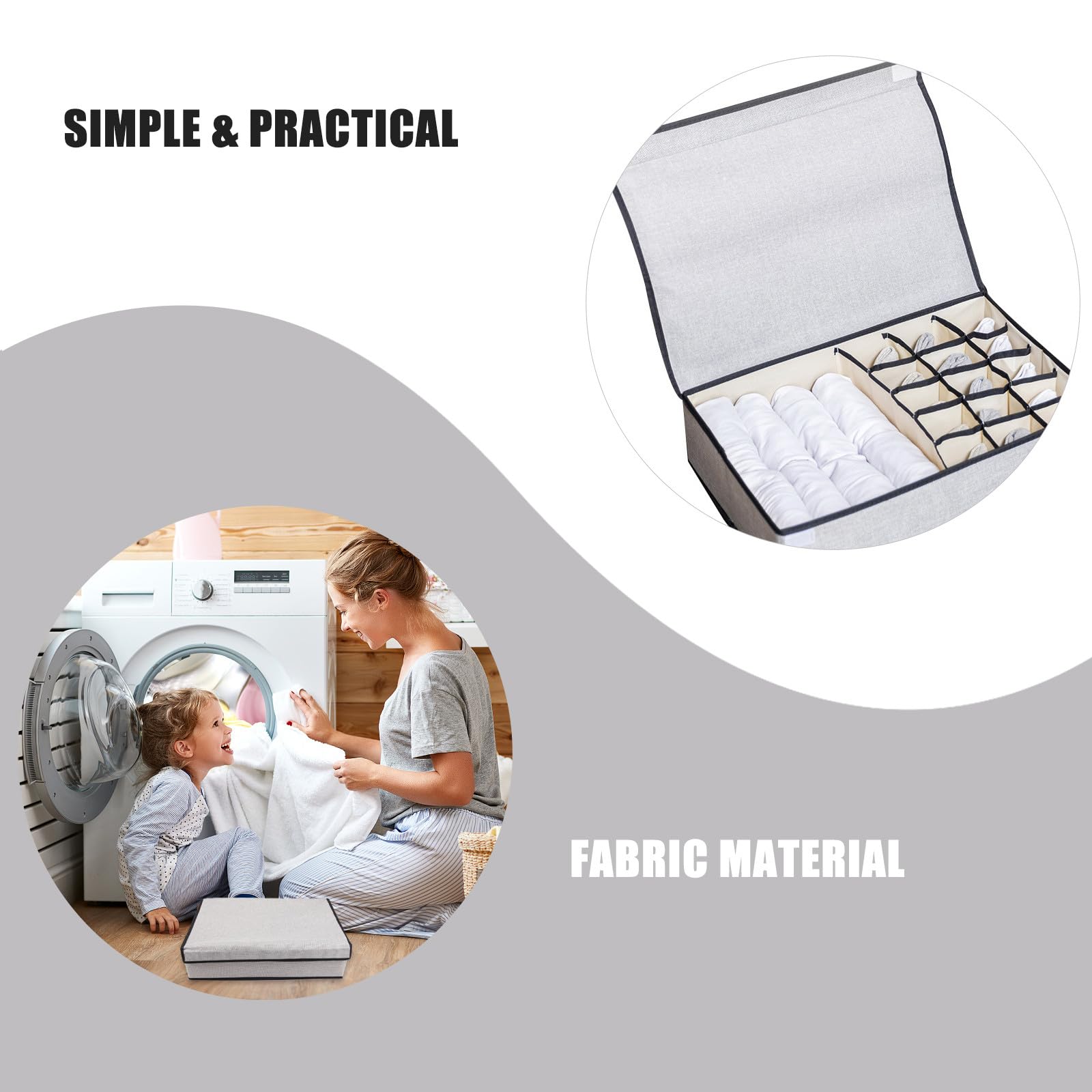 Levemolo Organizador de Cajones para Ropa Interior con Tapa Caja de Almacenamiento Multifuncional de Tela Lavable 16 Compartimentos Gris Claro para Sujetadores Calcetines y Bragas
