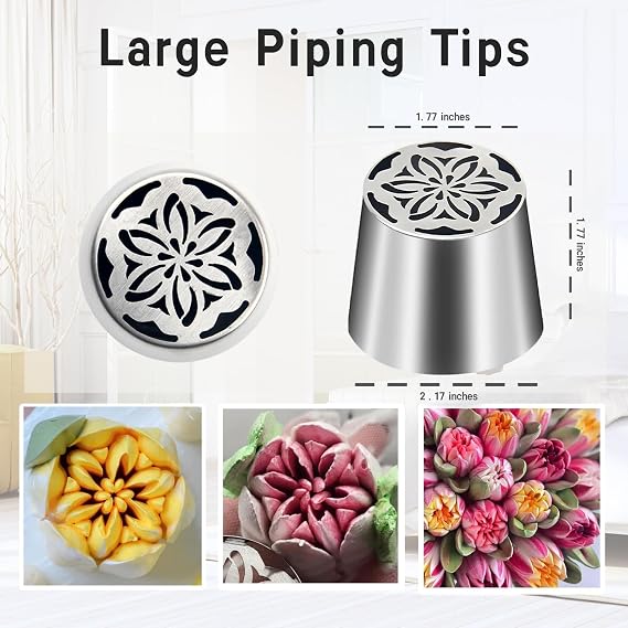 11PCS Extra Large Russian Piping Tips,Stainless Steel Flower Tips for Cake Decorating for Cake Decorating Icing, Cream Bouquet DIY Cookies, Desserts Baking Tools