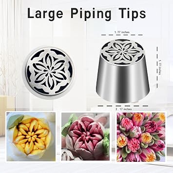 11PCS Extra Large Russian Piping Tips,Stainless Steel Flower Tips for Cake Decorating for Cake Decorating Icing, Cream Bouquet DIY Cookies, Desserts Baking Tools