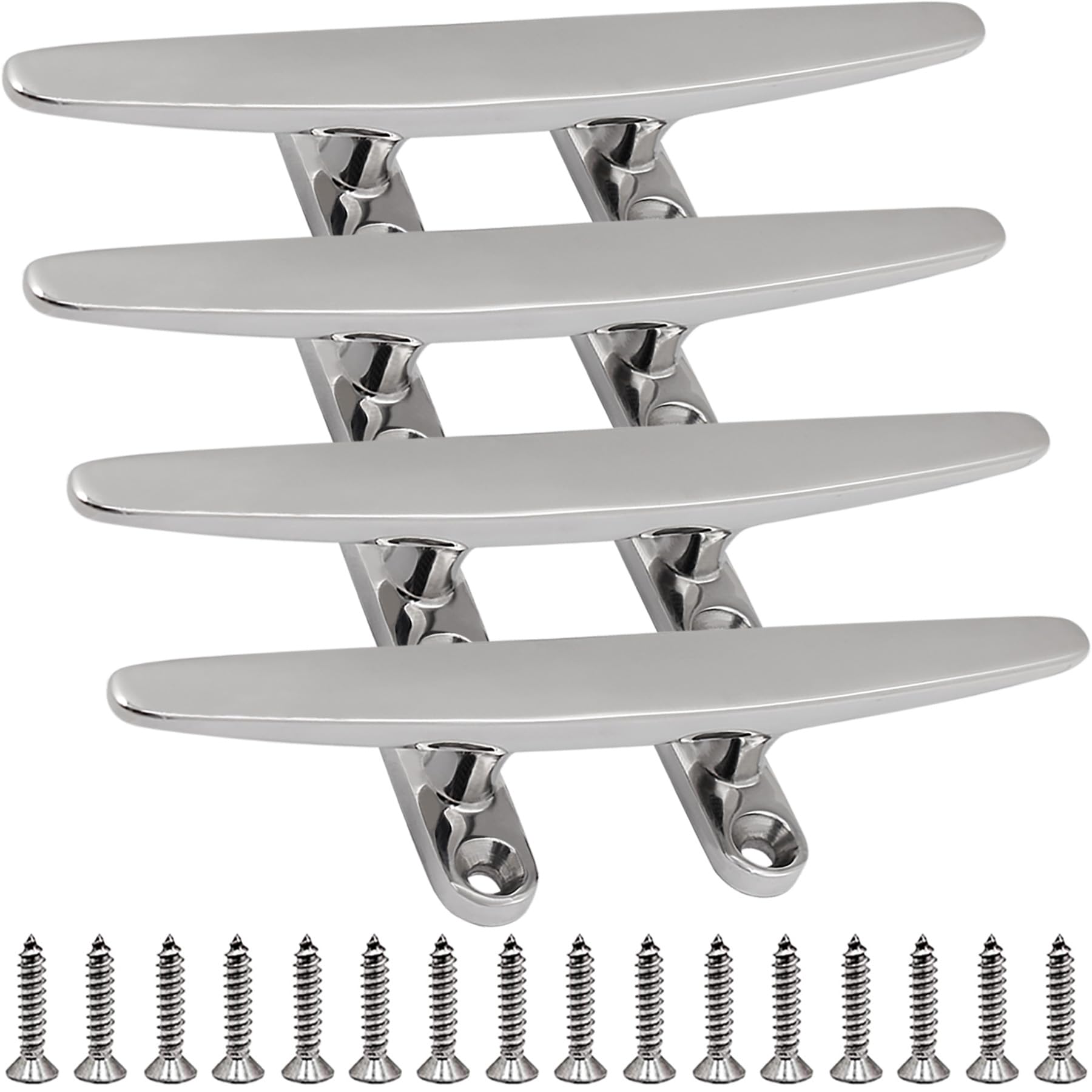 SHENGHUISS Boat Open Base Cleat All 316 Stainless Steel Mooring Dock Cleat for Boat,Deck,Hook(6 inch 4 Pack)