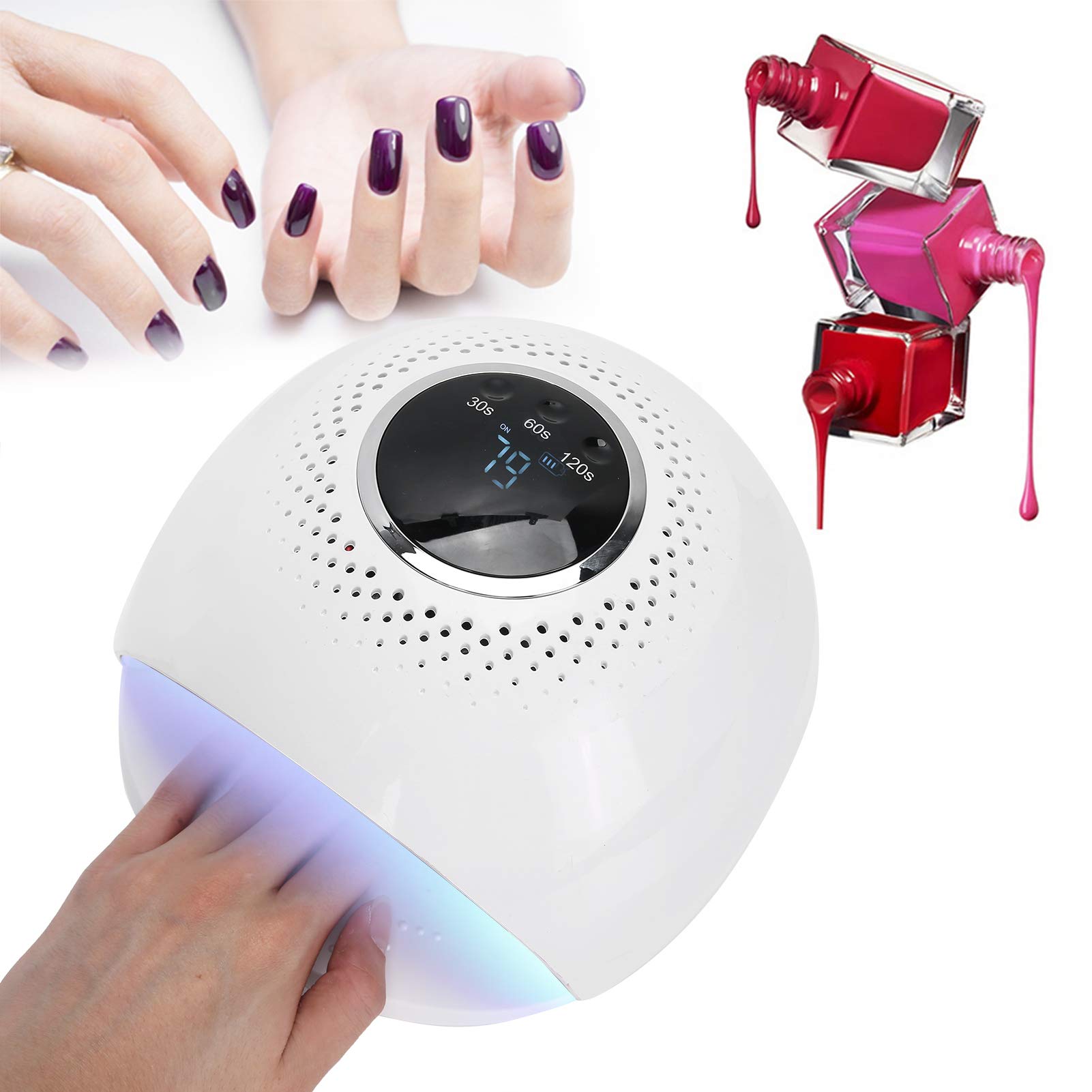 Lampe LED pour Ongles, 84 W Rechargeable LED UV pour Sèche-Ongles, Machine de Polymérisation des Ongles en Gel avec Paramètres de Minuterie 30 60 120 S, Plaque de Base Magnétique