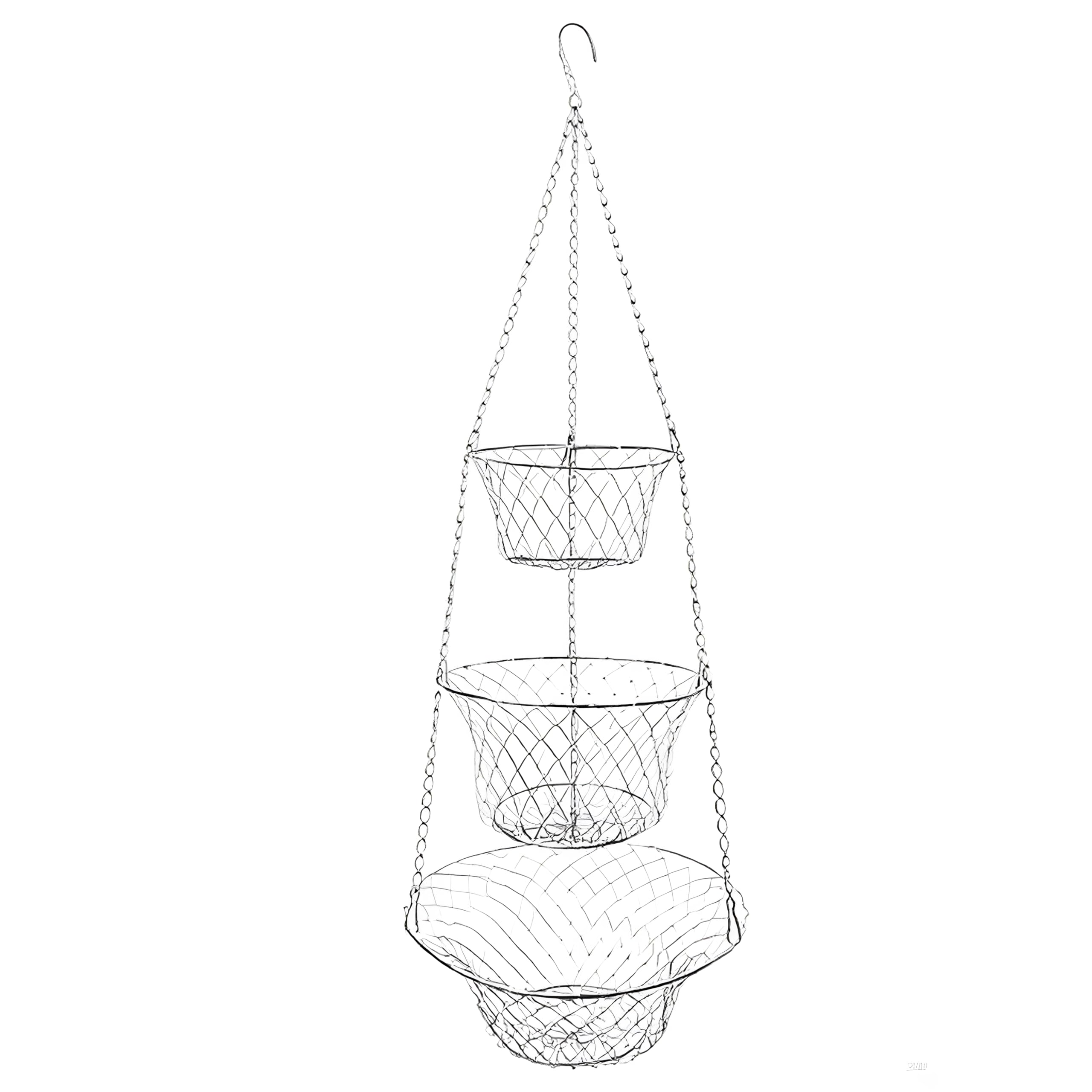 Wrought Iron Foldable 3 Tiers Hanging Basket for Fruits Vegetables Home Decoration Rustproof Metal Basket