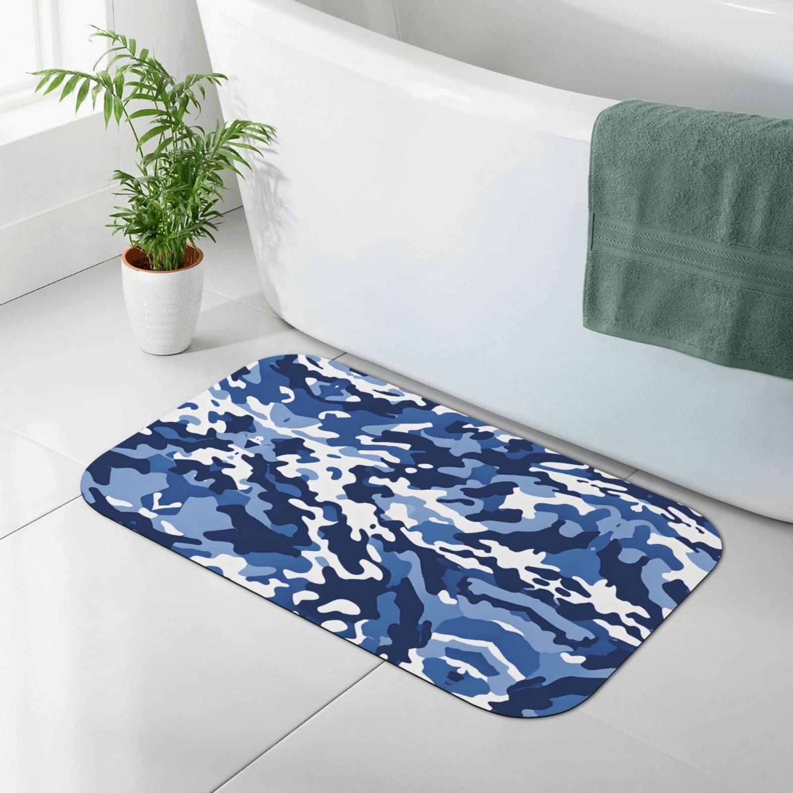 Tapis de salle de bain bleu 80x50 cm en terre de diatomée douce