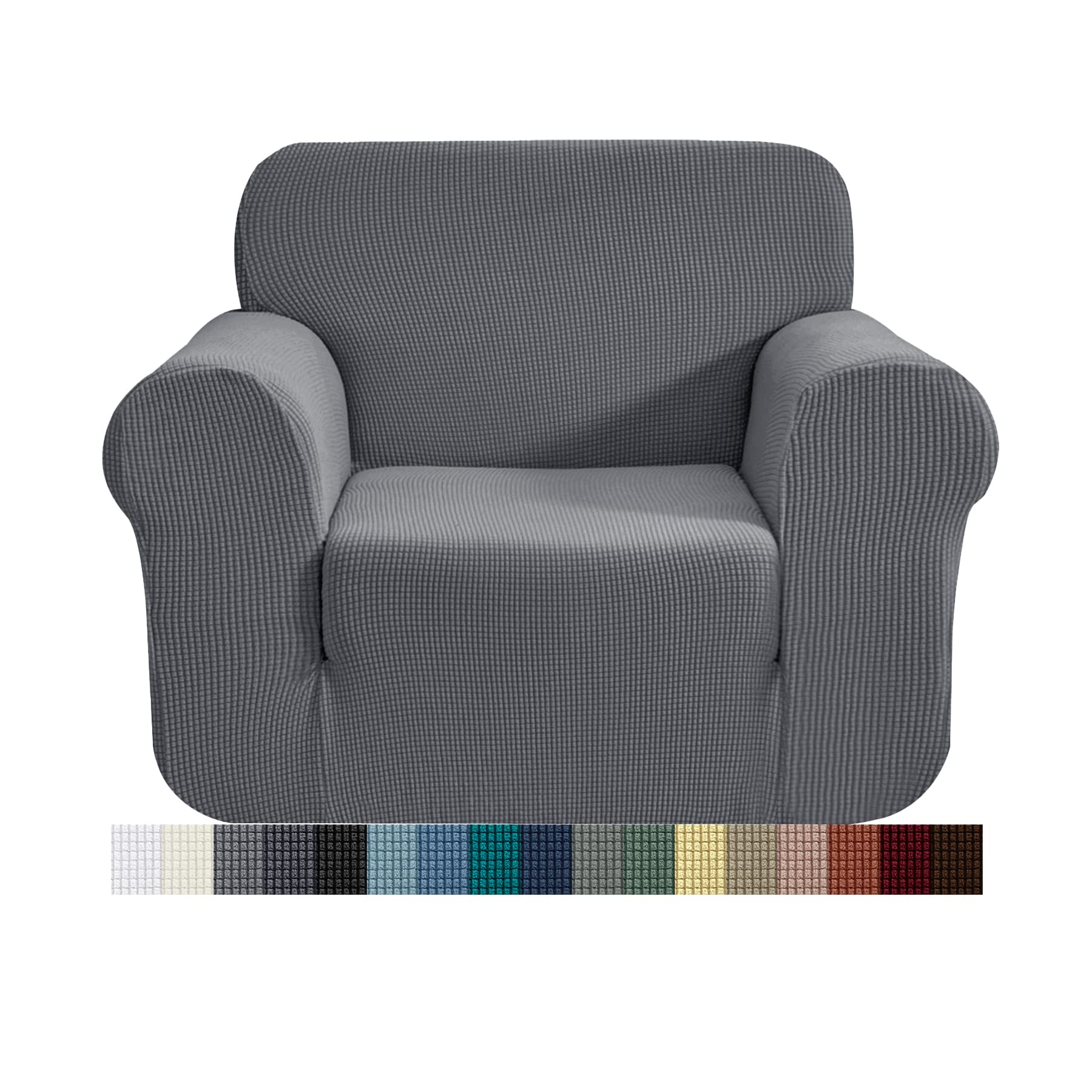 Chun Yi Light Grey 1 Piece Jacquard Checks Stretch Fabric Couch Cover, Stylish Sofa Slipcover For 1 Seater Armchair Couch Durable Furniture Protector(1 Seater,)