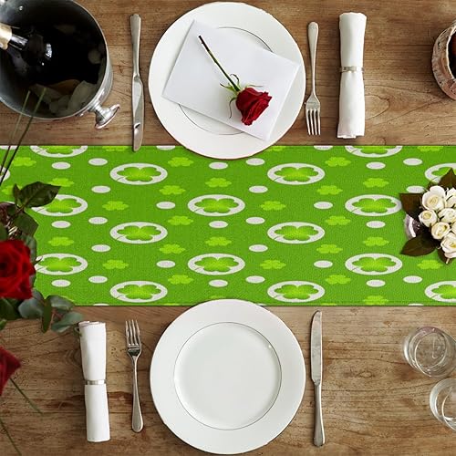Miniatura 4 de Table Runner St. Patrick's Day Clover Pettern, Rustic Linen Table Cloth, Kitchen Dining Table Decoration for Home Party Decor 13 x 48 Inches