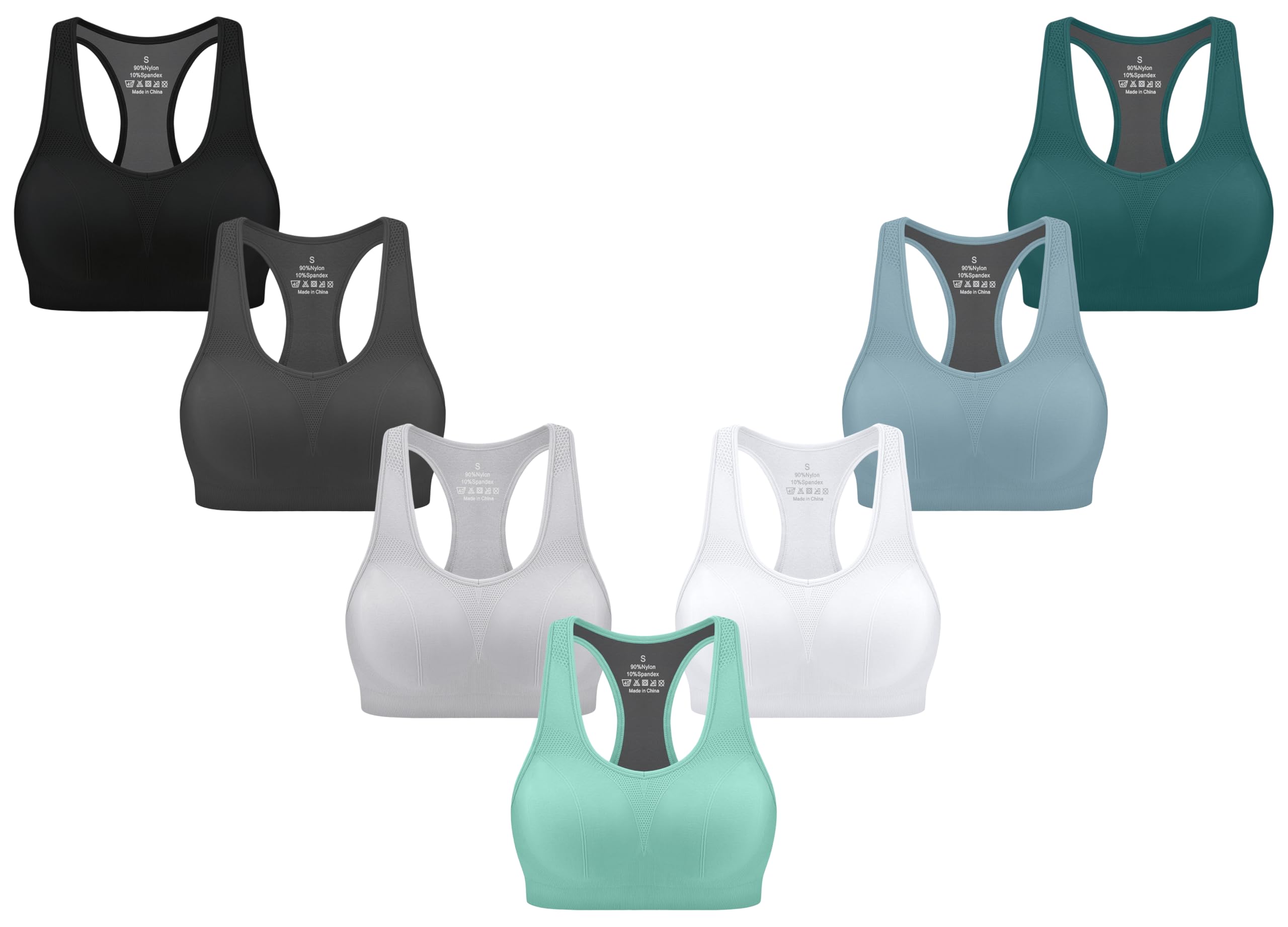 MIRITY Women Racerback Sports Bras - High Impact Workout Gym Activewear Bra Pack of 7