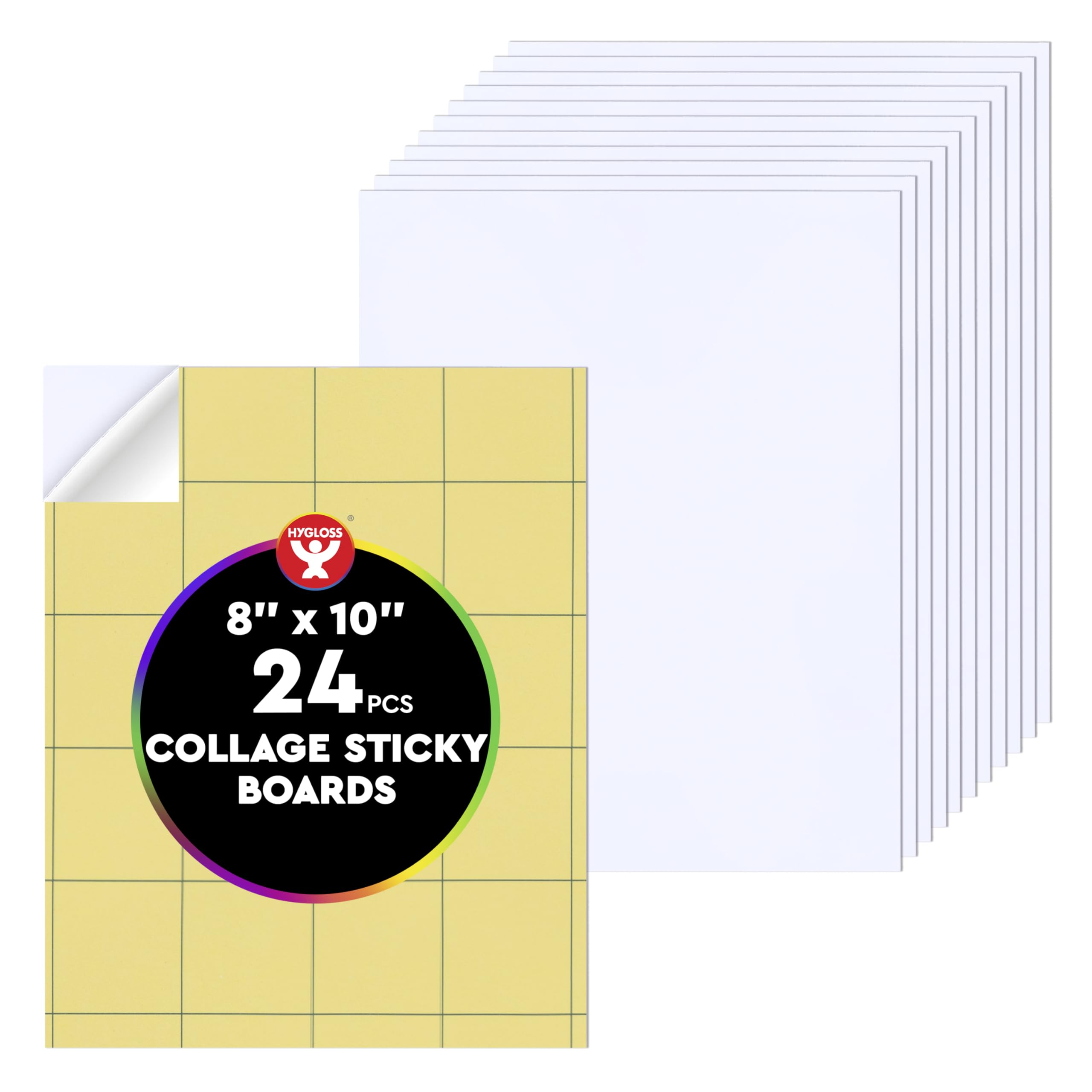 Hygloss Sticky Collage Boards - 24 Pack 8"x10" Self Stick Collage Board for Kids - Peel &amp; Stick Mounting Boards for Art Projects, School Crafts, Classrooms, and DIY Displays