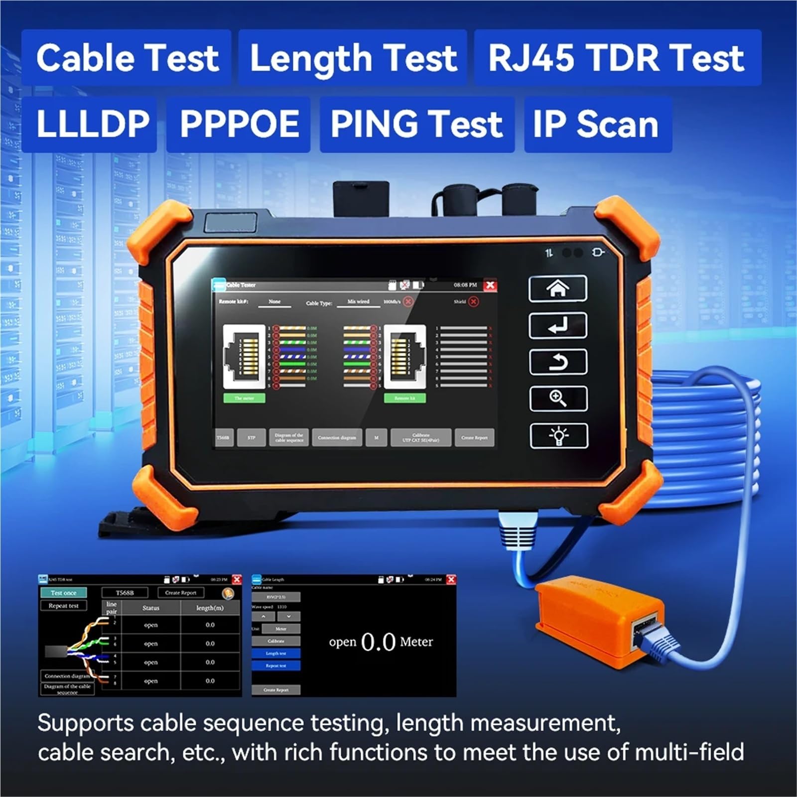 Tester di videosorveglianza di rete multifunzioneTest dei cavi di rete, scansione, flashing delle porte e altri test di rete.