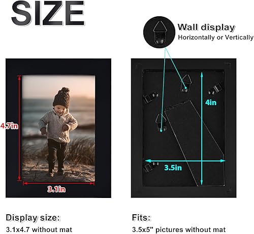 Miniatura 6 de KINLINK Marcos de Fotos 3.5x5 Negros, Marcos de Madera Maciza con Plexiglass para Montaje en Mesa y Pared, Marcos de Fotos para Visualización