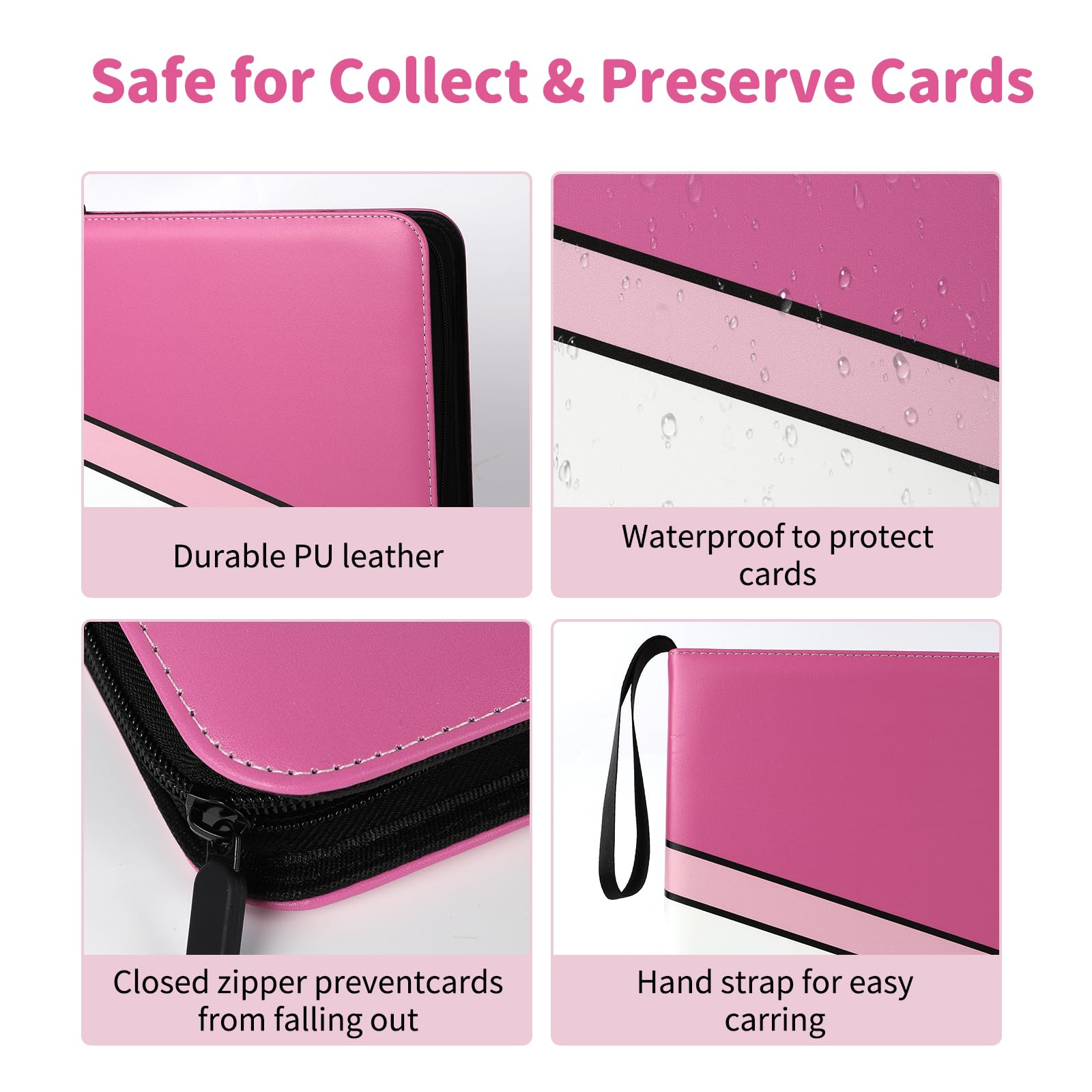 Raccoglitore per carte collezionabili, 9 tasche con 50 maniche rimovibili, 900 tasche, per collezionisti di carte TCG, rosa e bianco