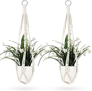 Macrame Plant Hanger Small, 23" Small White Macrame Plant Hangers for Indoor Outdoor Plants (White)