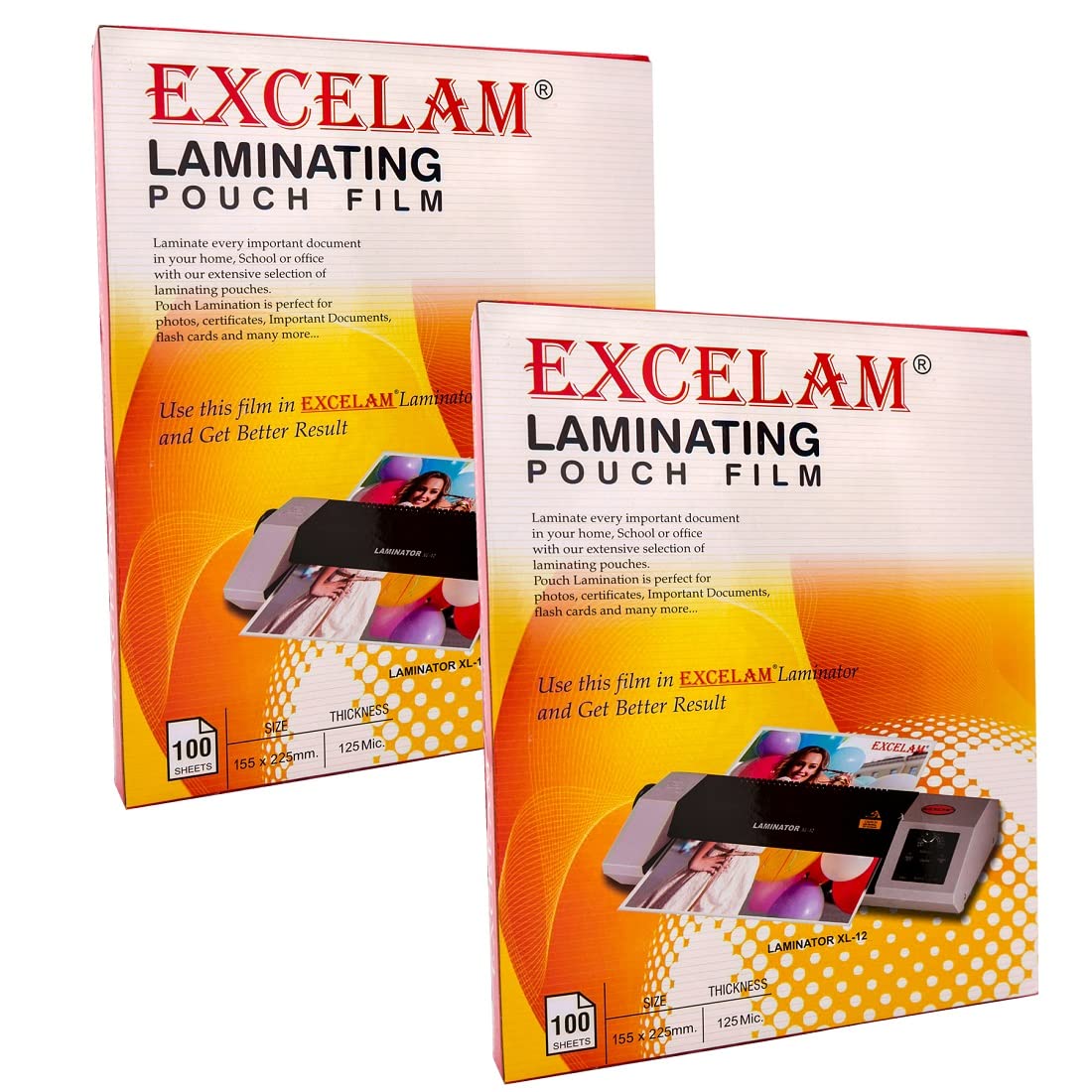 Excelam Lamination Pouch Size 155mm x 225mm.125 Micron (Per Packets 100 Sheets) Thermal Lamination Film Waterproof Lamination Film | Document Protection (Pack of 2)