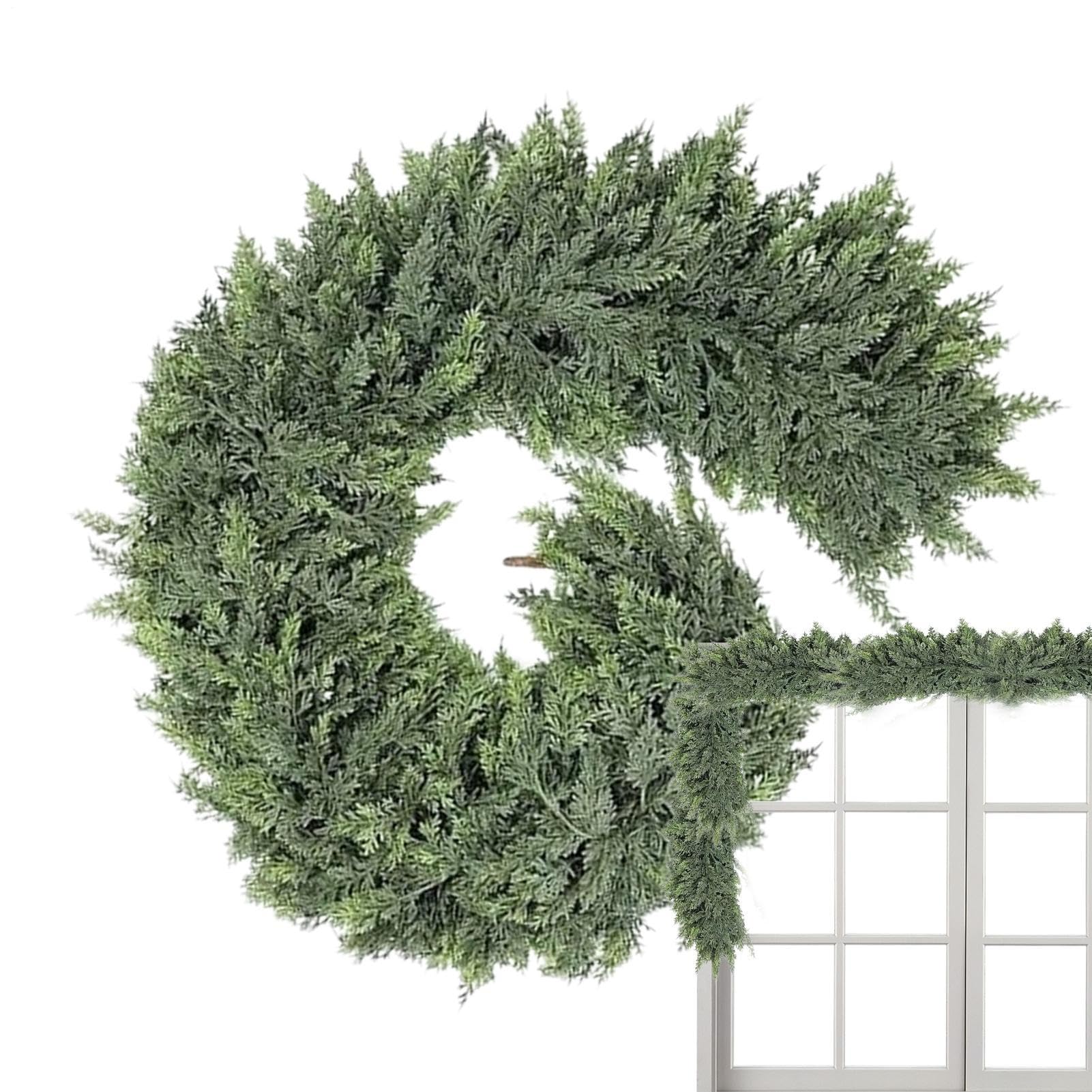 Guirnalda De Pino Decoración Navideña de Guirnalda Artificial de Cedro | Decoración Hogar para Escaleras Repisa Ventana Interior Puerta Principal