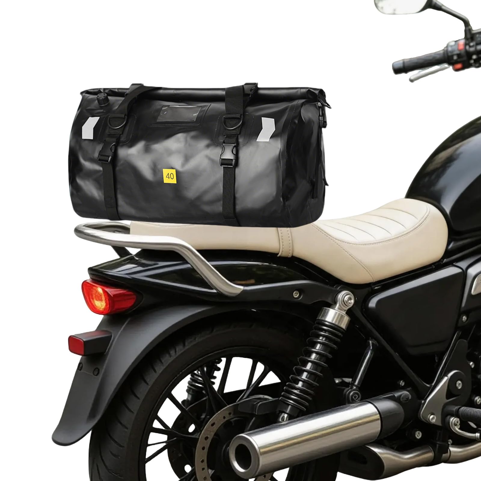 BORSA POSTERIORE MOTO IMPERMEABILE CAPACITA' 40 LT | Molteplici scomparti, borsa da moto con strisce riflettenti, 4 cinghie di fissaggio, ideale per touring, campeggio