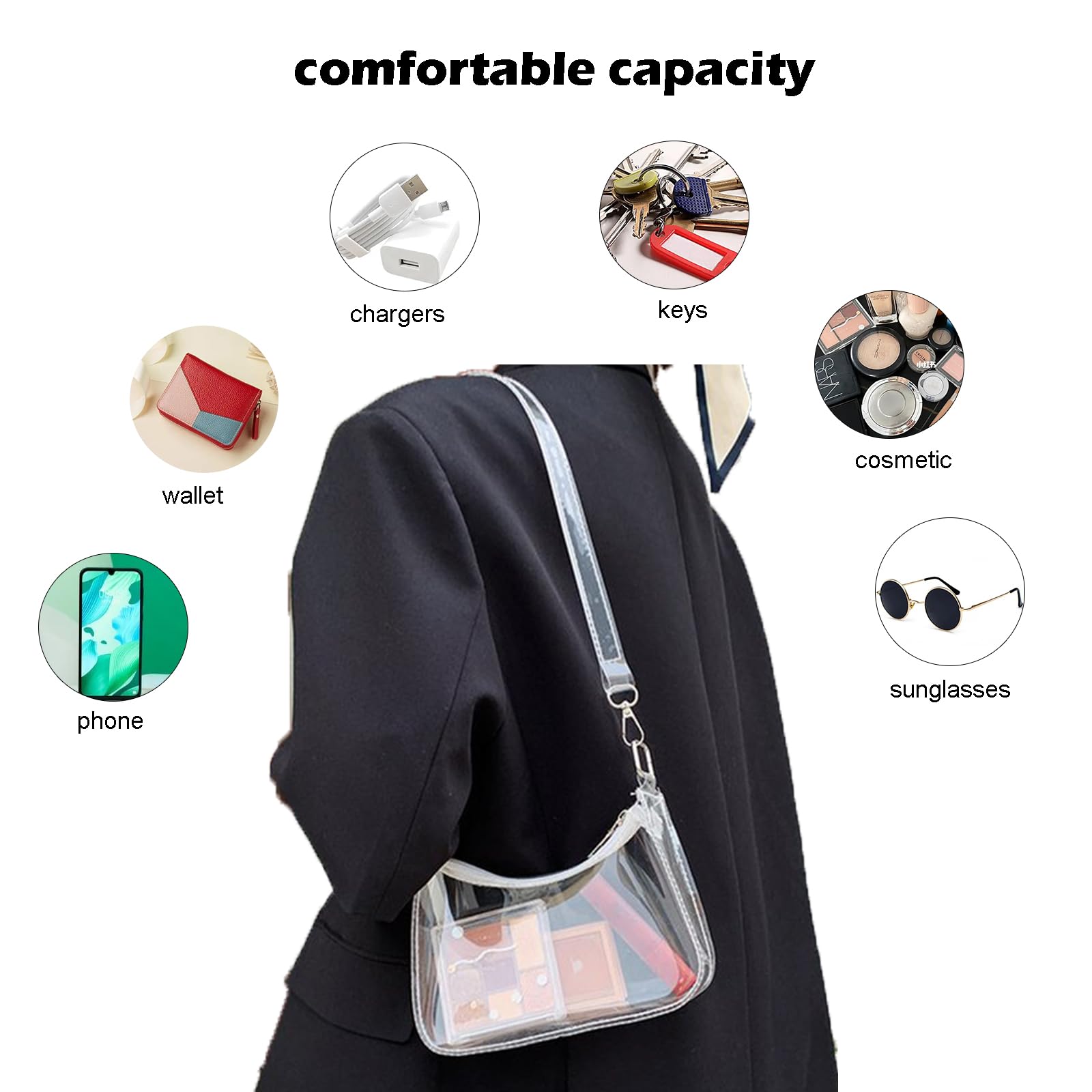W WINTMING Clear Purse for Women Clear Bag Stadium Approved PVC Transparent Handbag Small Clear Stadium Bag for Concerts Sports Events (Orange)