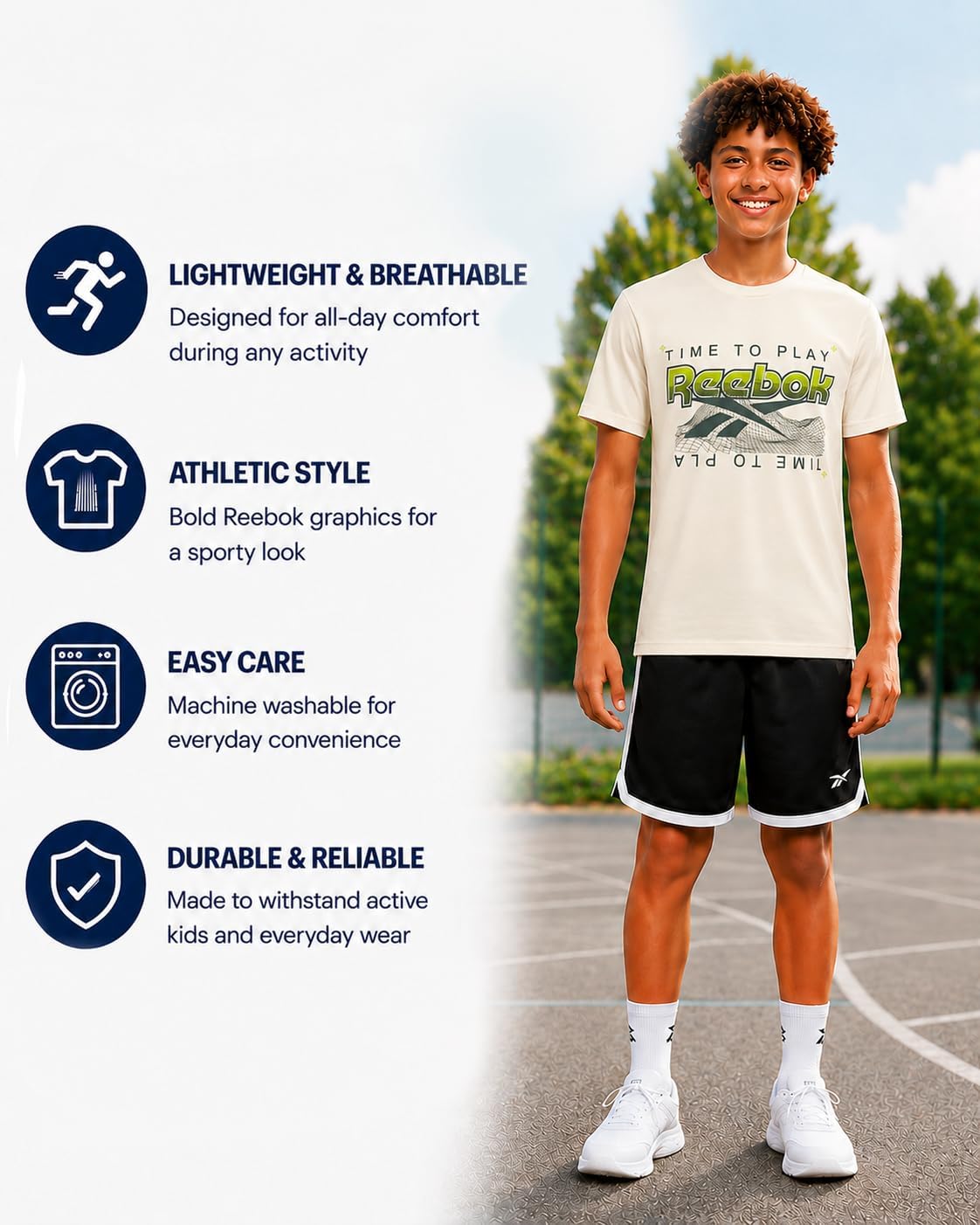 Reebok Boys Shirts - 2 Pack Active Performance Dry Fit T Shirts for Boys - Athletic Training Tops for Kids (8-20)