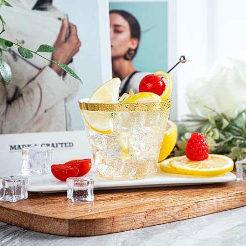 Miniatura 9 de Ciaell 200 vasos de plástico dorados  Vasos de plástico transparente desechables resistentes de 9 onzas con borde dorado para vino, cóctel, fiesta,