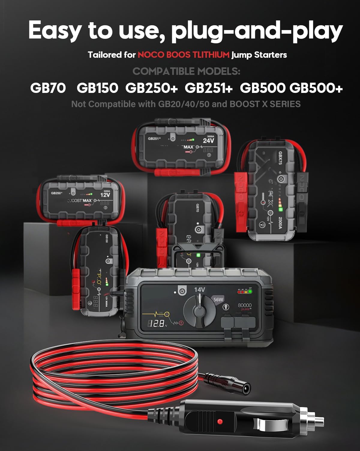 56W 14V 4A DC Car Charger, Vehicle Power Adapter Charging Cord Compatible with NOCO Genius Boost/Genius Series UltraSafe Lithium Jump Starters (GB70, GB150, GB250+, GB251+, GB500, GB500+) & XGC4 (9FT)