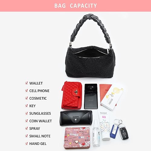 Miniatura 4 de Like Dreams Bolso de mano de sherpa suave con asa superior de cuero vegano para mujeres y niñas