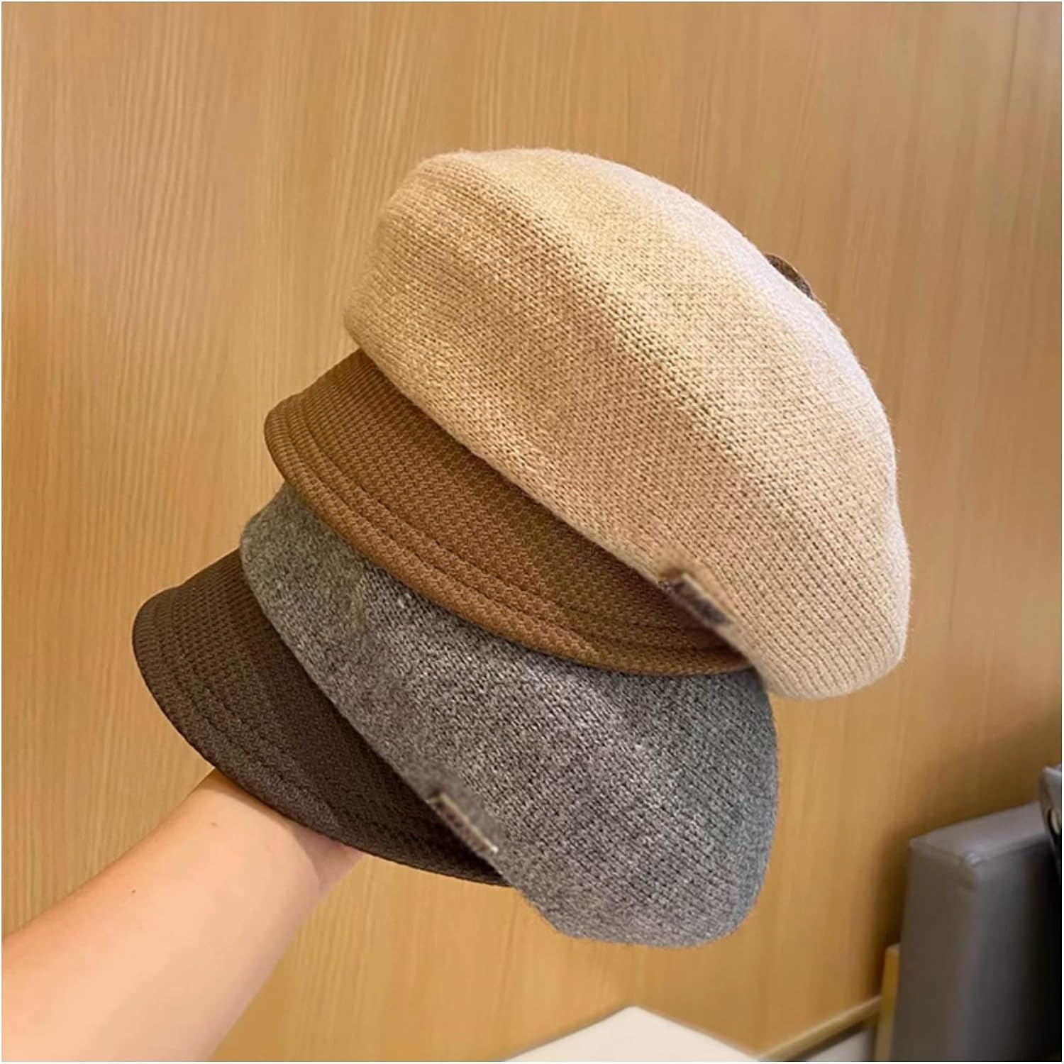 JSEIAJB Hat for Women Autumnwinter Warm Beret Patchwork Knitted Short Cap Cap Painter's Hat