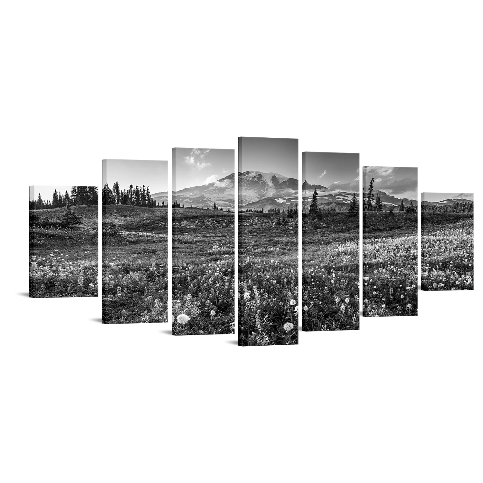 KREATIVE ARTS Extra Large 7 Panels Canvas Print Wall Art Mount Rainier National Park at Sunrise Landscape Painting Giclee Print Gallery Wrap Ready to Hang Modern Living Room Decor 70" W x 32" H