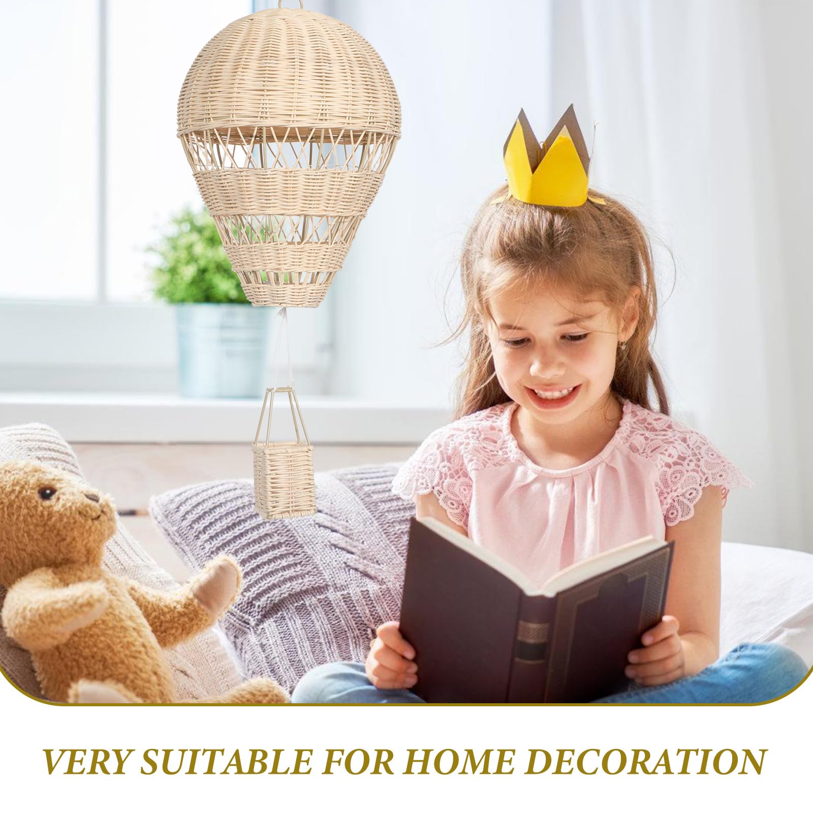 Alipis Heißluftballon Hängende Beleuchtung Handgewebter Rattan mit Lichterkette und Fotorequisite Beige für Kinderzimmer und Babyzimmerdeko