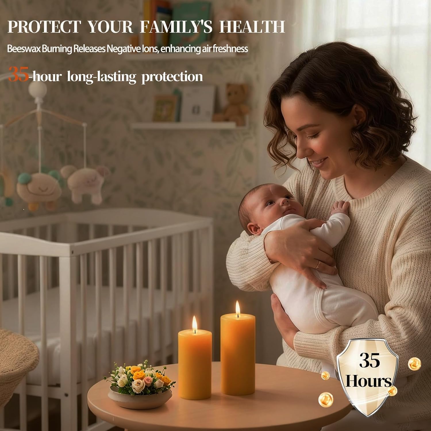 Beeswax Pillar Candles Set of 2,70 Hours Long Burning,100% Natural Beeswax Candles for Emergency,Pure Bees Wax for Home, Beeswax Candles Bulk for Relax, Smokeless & Dripless - Image 3