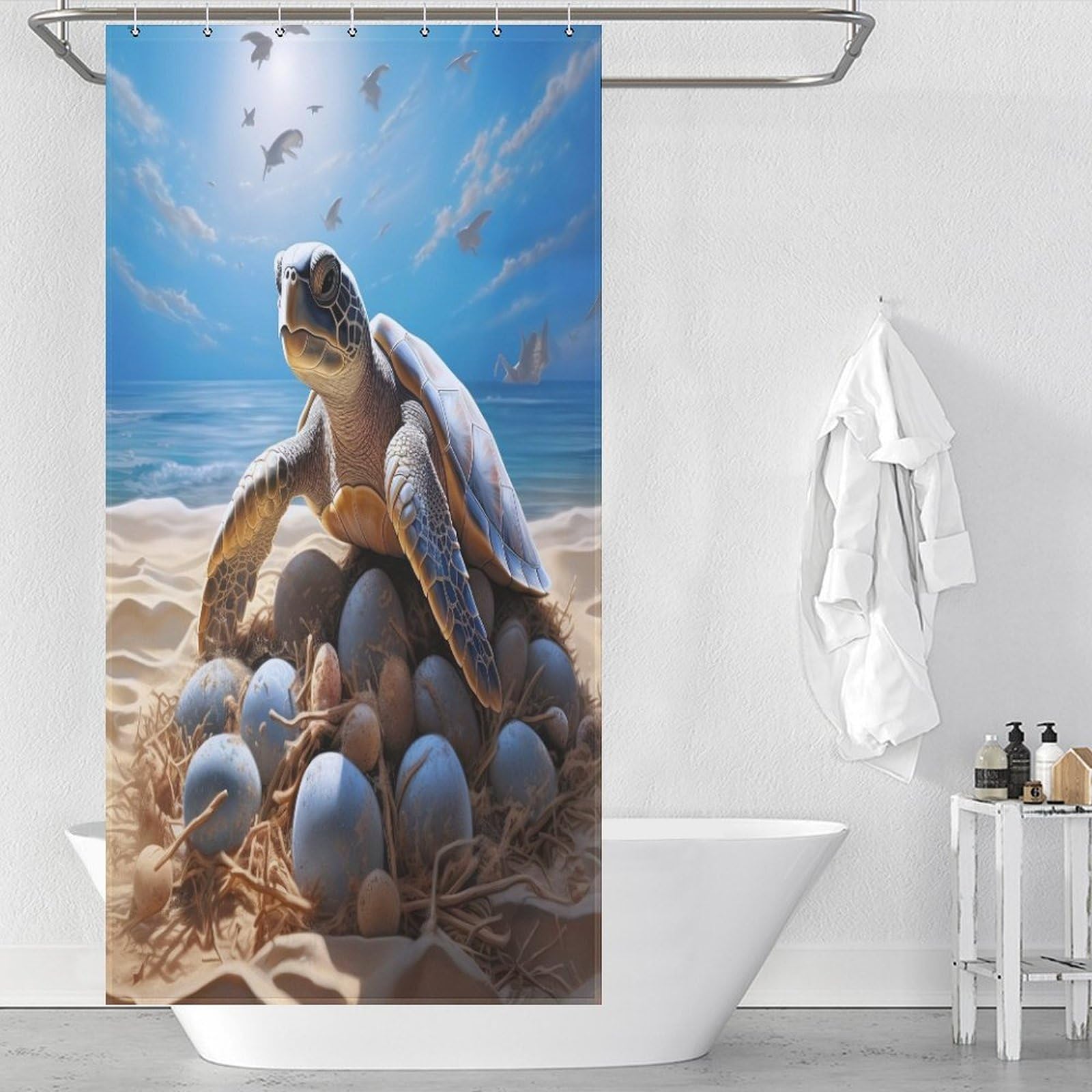 Rideau de douche imperméable tortues de mer 92x183 cm pour stopper l'eau au sol