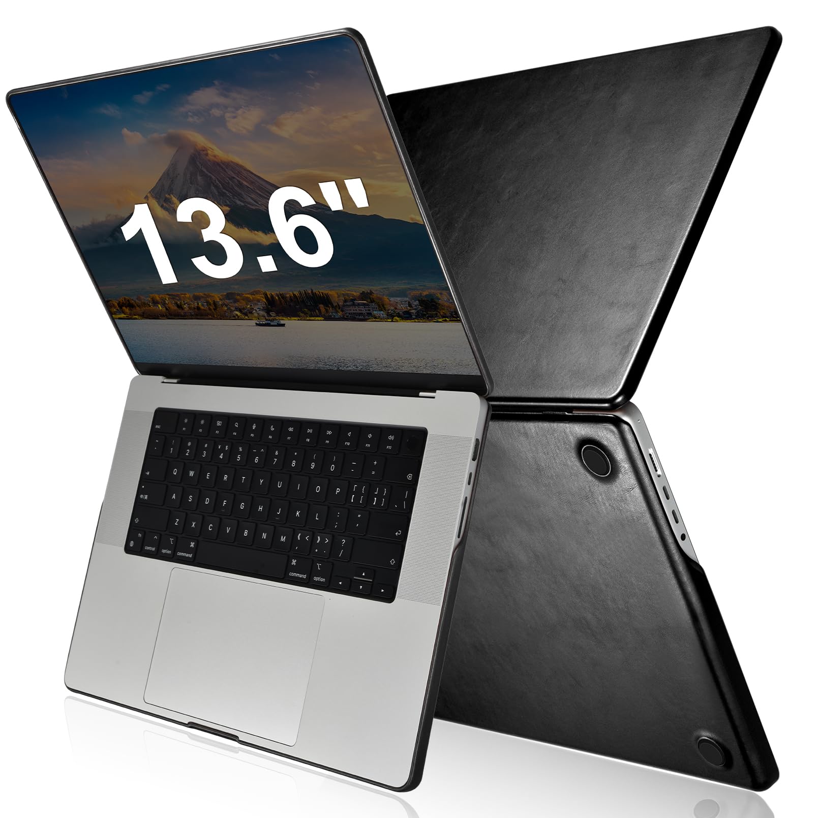 ICARERFAMILY Funda MacBook Air 13.6 Inch Case 2022 M2 A2681, Carcasa Protectora Ultra Delgada de Cuero Avanzada Carcasa Protectora Apple MacBook Air 13.6 Inch, disipación de Calor - Negro